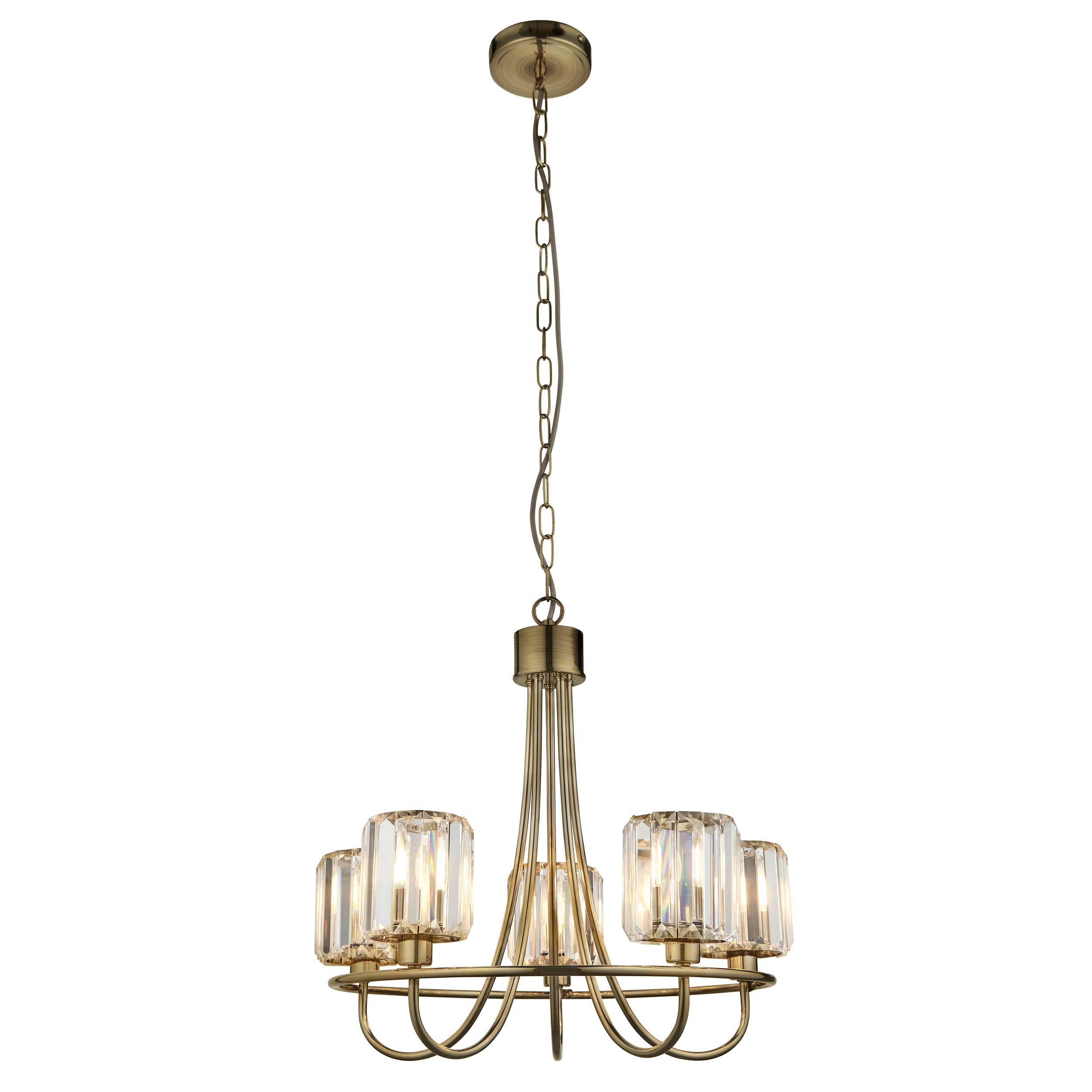 Endon Berenice 5 Light Pendant - Antique Brass Plate & Clear Glass