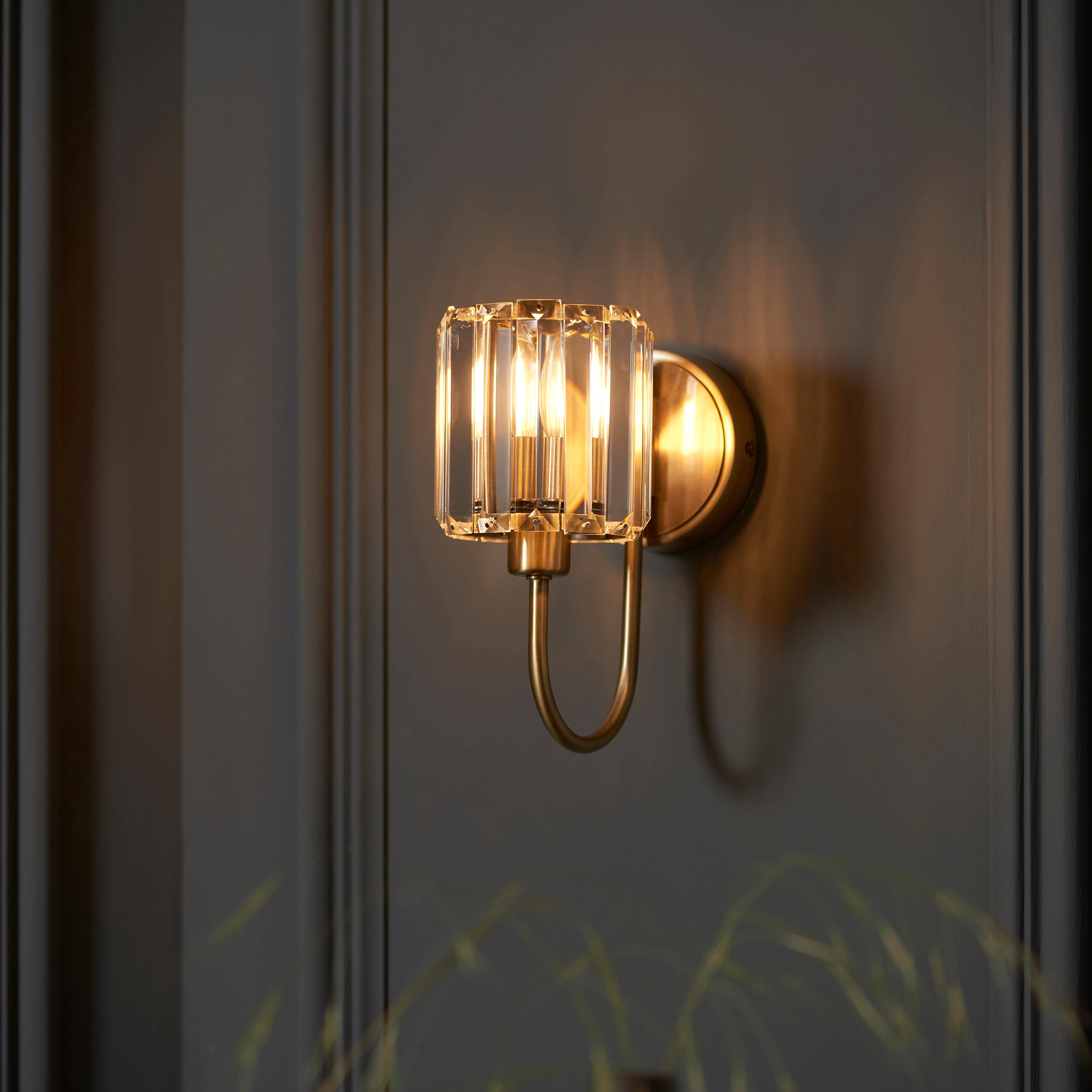 Endon Berenice Single Wall Light - Antique Brass Plate & Clear Glass