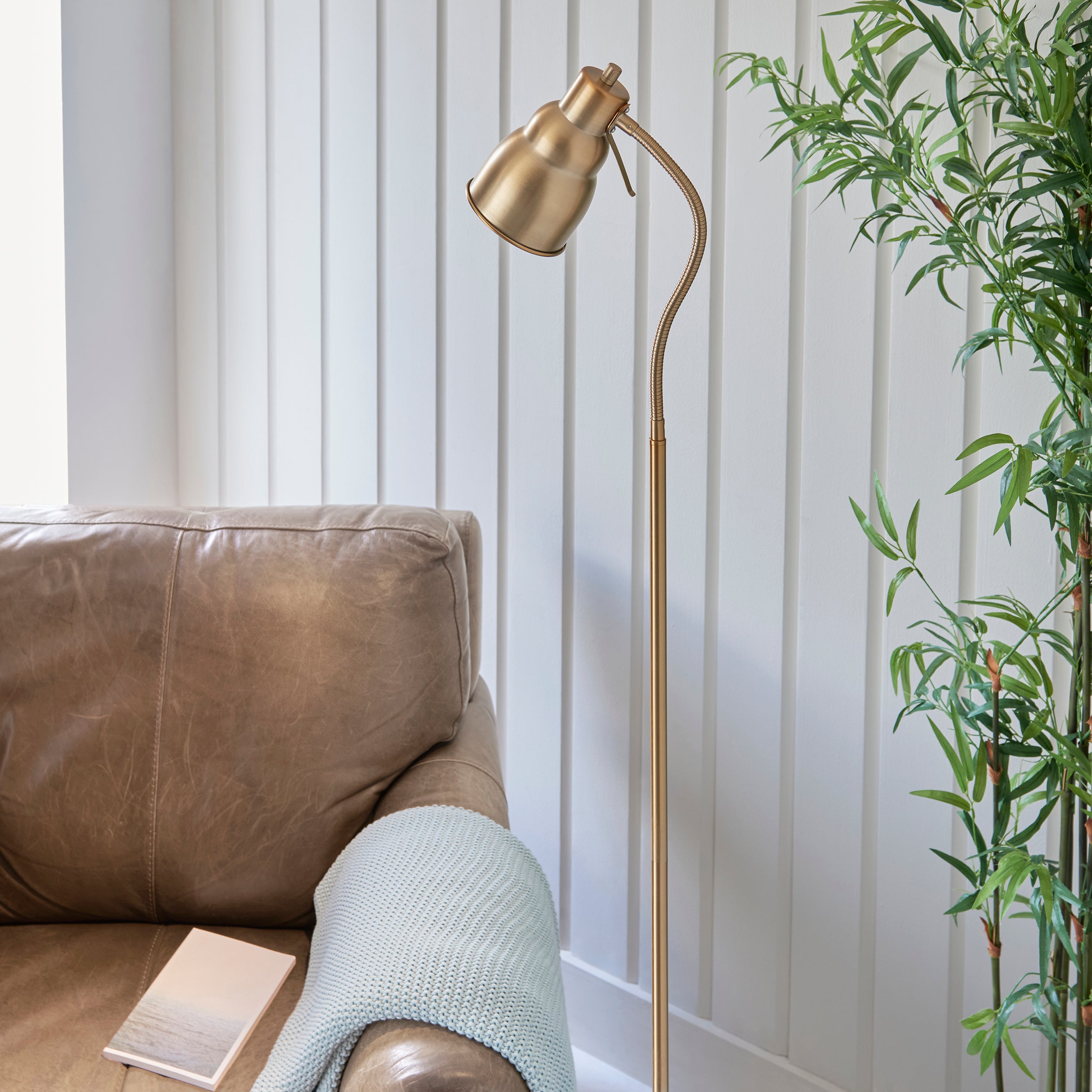 Endon Classic Flexi Single Light Floor - Brushed Aged Brass Plate