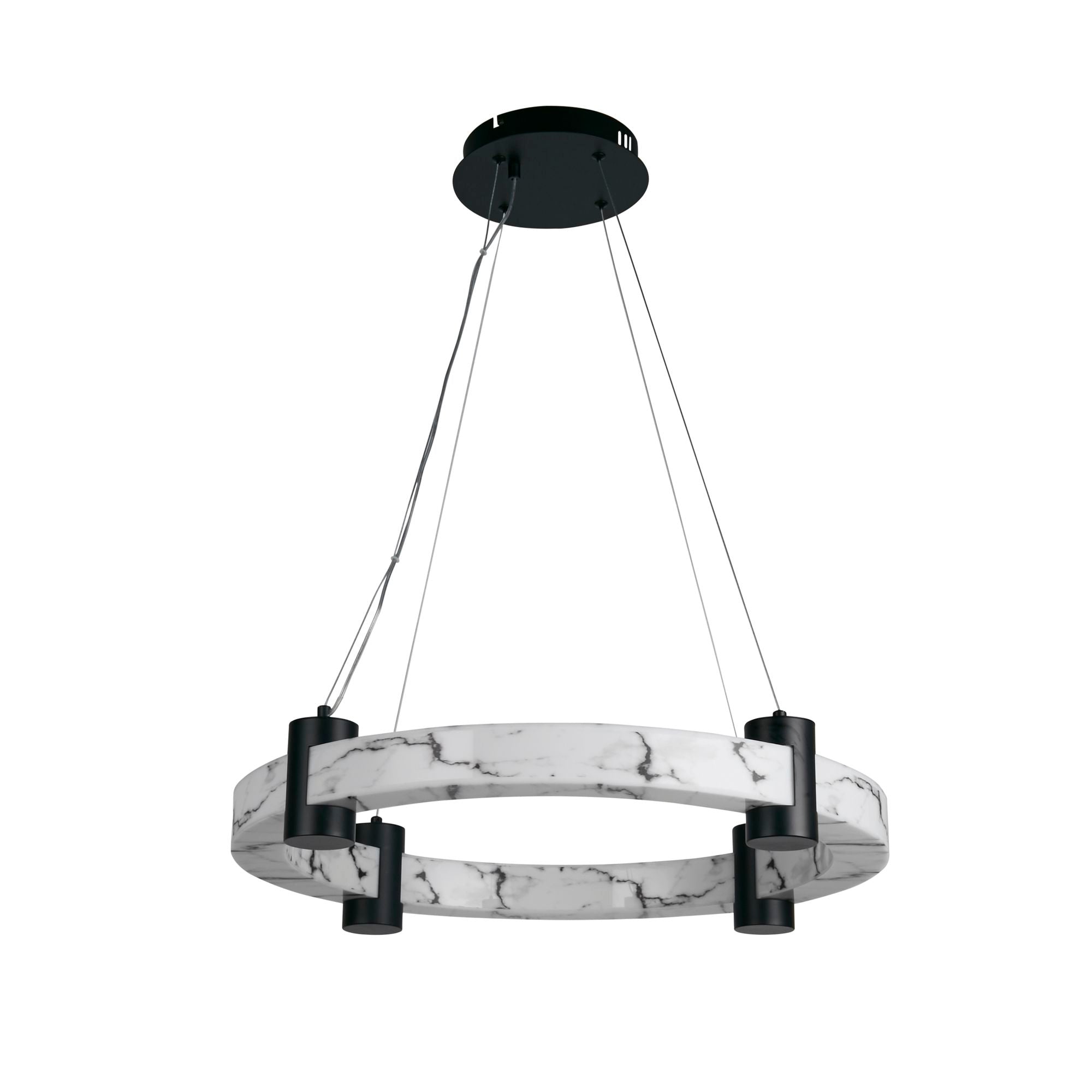 Searchlight Moonbeam LED Pendant in black with marble effect resin on a white background, ring shown unlit with grey and white veining visible