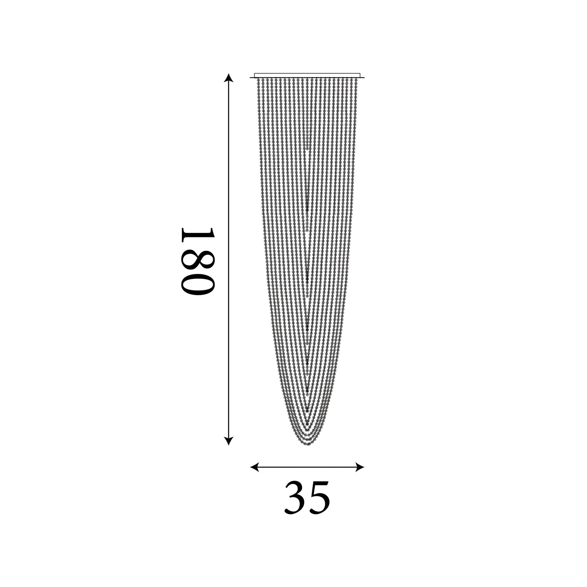 Technical line drawing of the Swoop 5 Light Pendant showing a 180cm drop and 35cm diameter