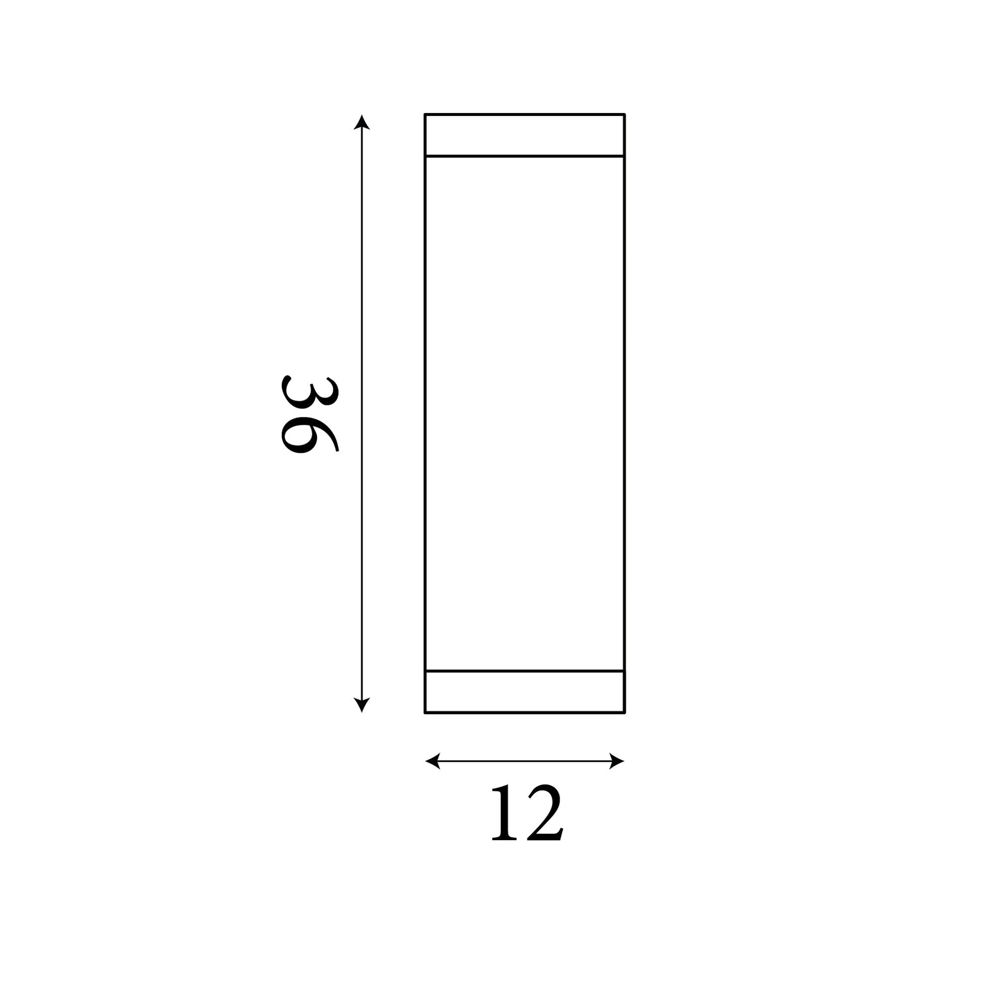 Technical line drawing of the Searchlight Nile LED Wall Light 36cm showing 36cm height and 12cm width dimensions