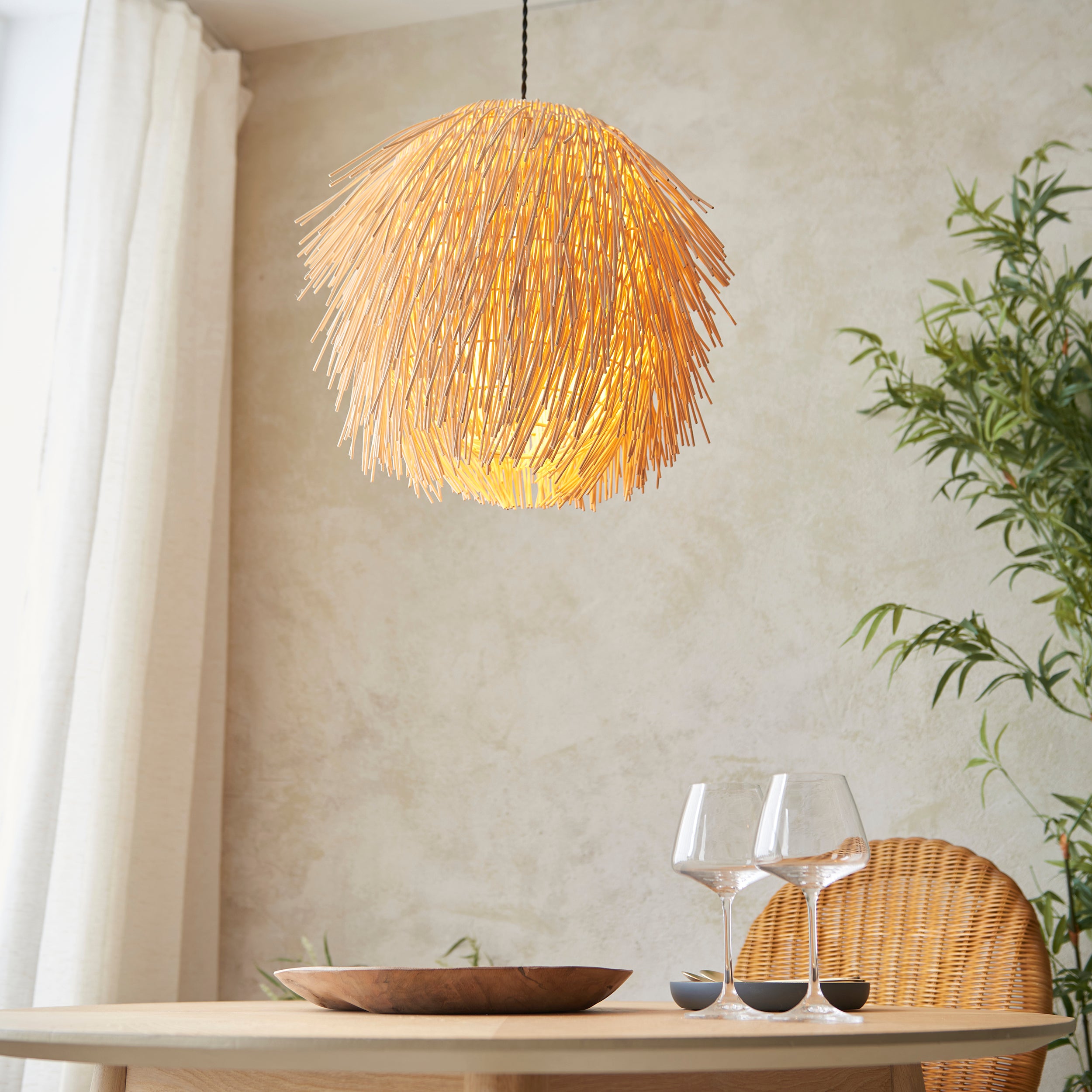 Endon Pushpa Single Light Pendant Easyfit Shade - Natural Rattan