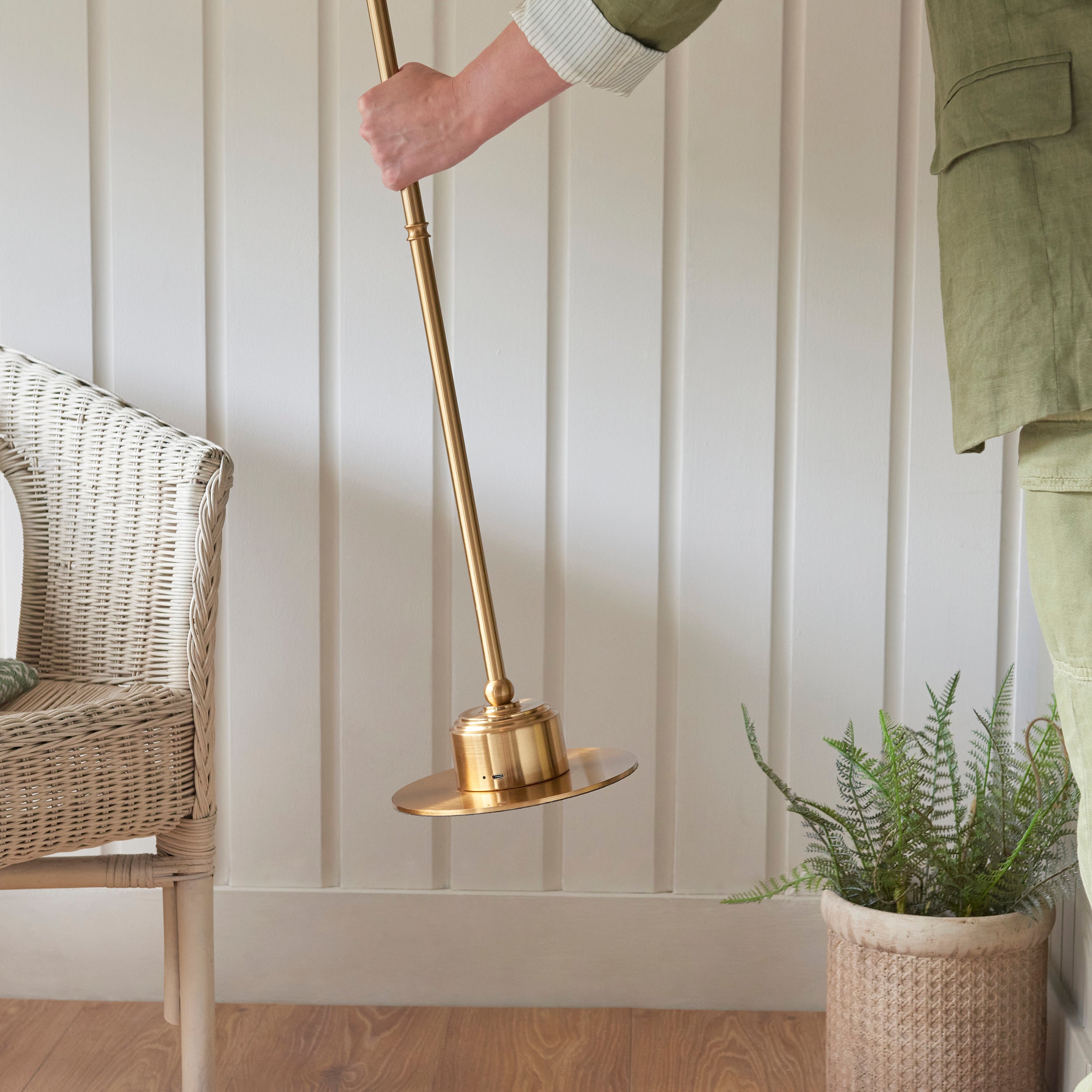 Endon Burley Rechargeable Floor Lamp - Brushed Aged Brass Plate