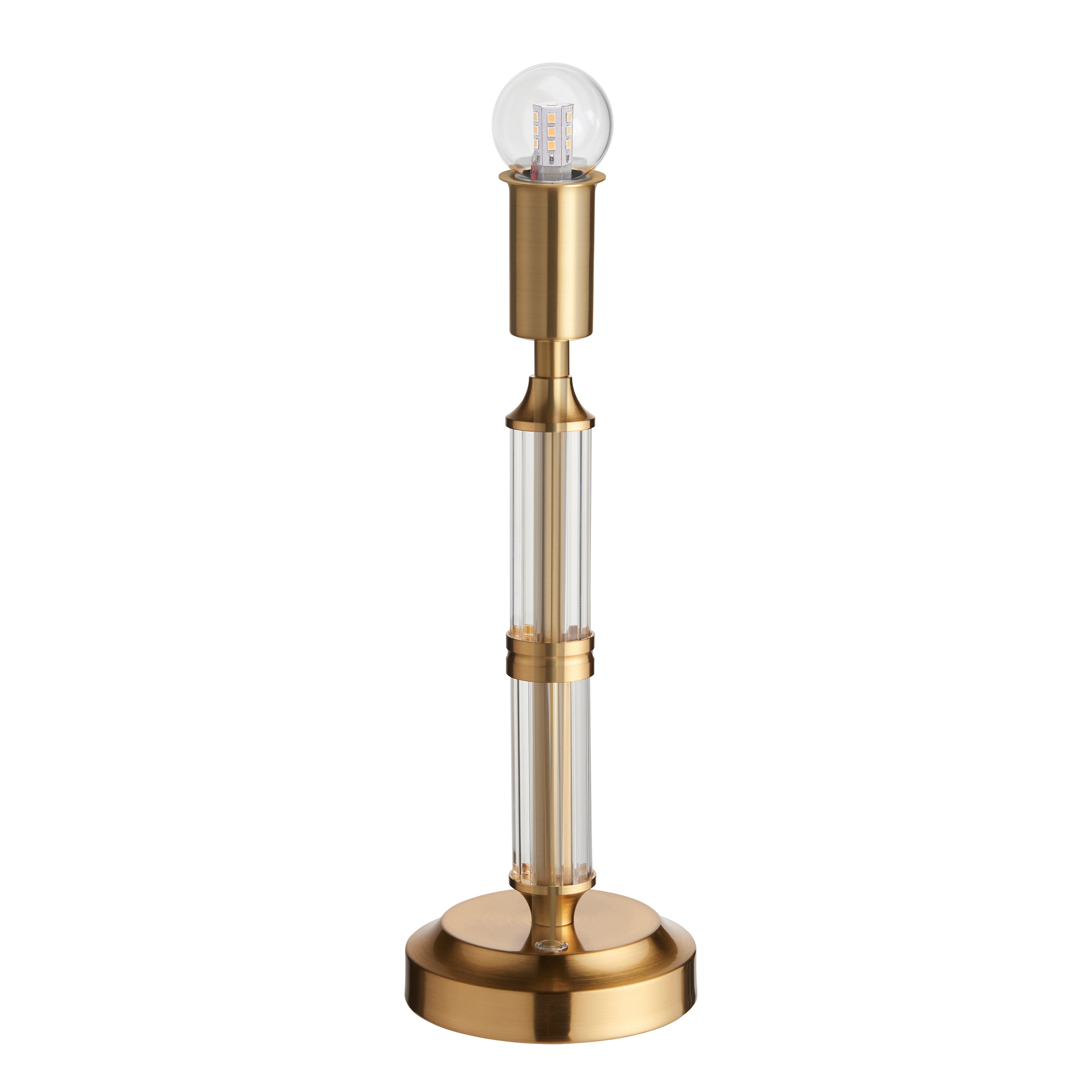 Endon Morton Rechargeable Table Lamp - Brushed Aged Brass Plate & Clear Acrylic