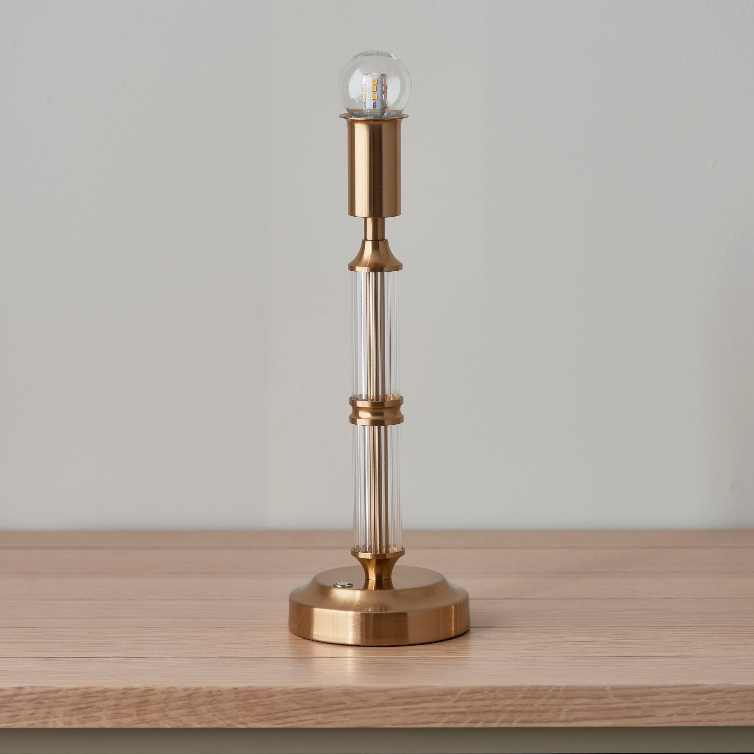 Endon Morton Rechargeable Table Lamp - Brushed Aged Brass Plate & Clear Acrylic