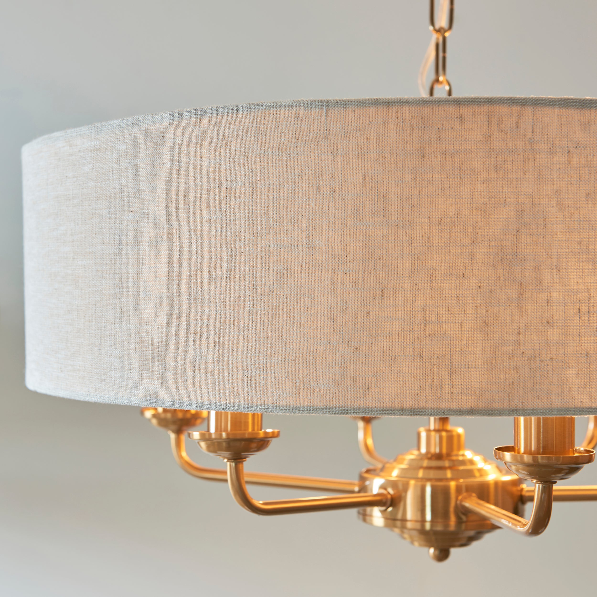 Endon Highclere 6 Light Pendant - Vintage Brass & Natural Linen