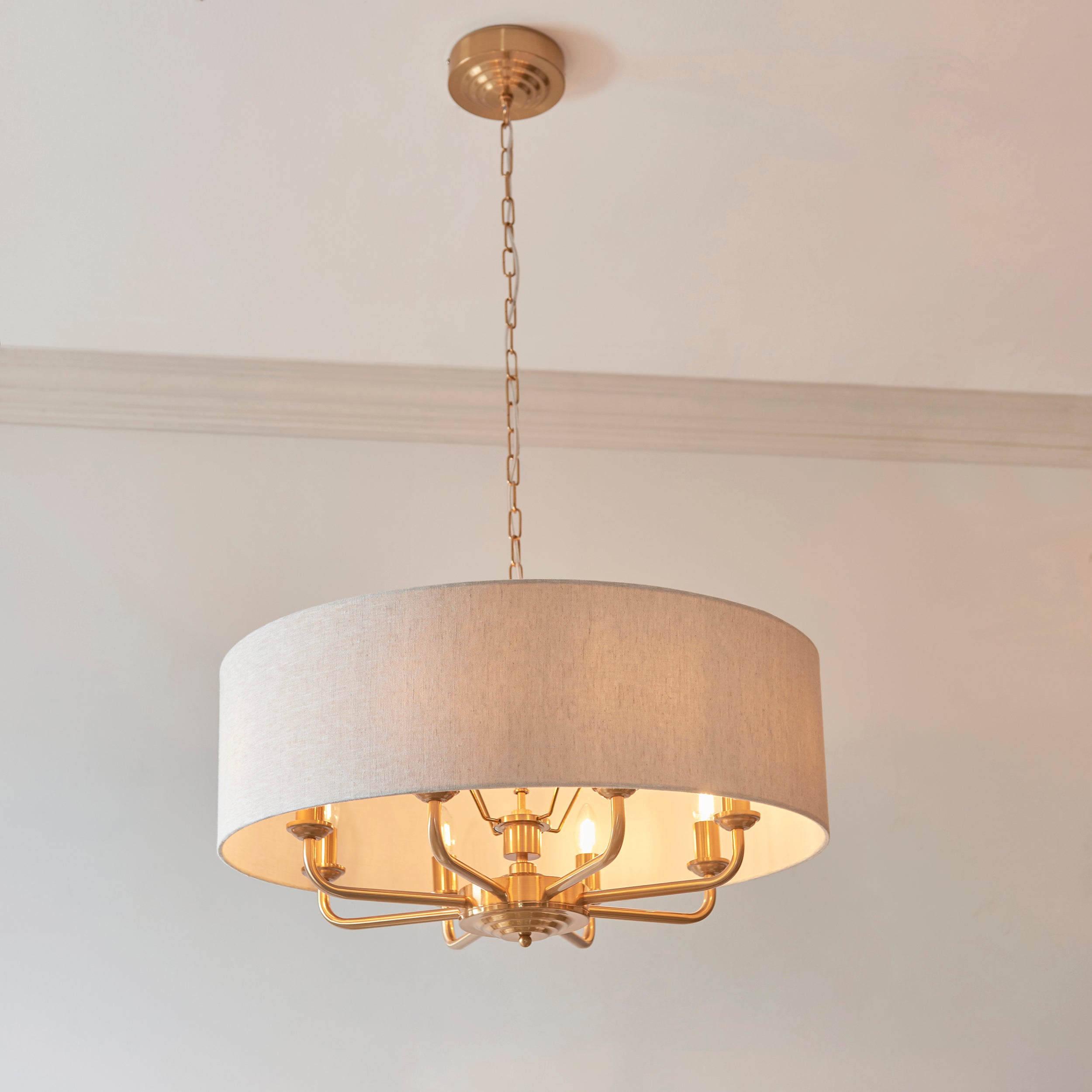 Endon Highclere 8 Light Pendant - Vintage Brass & Natural Linen