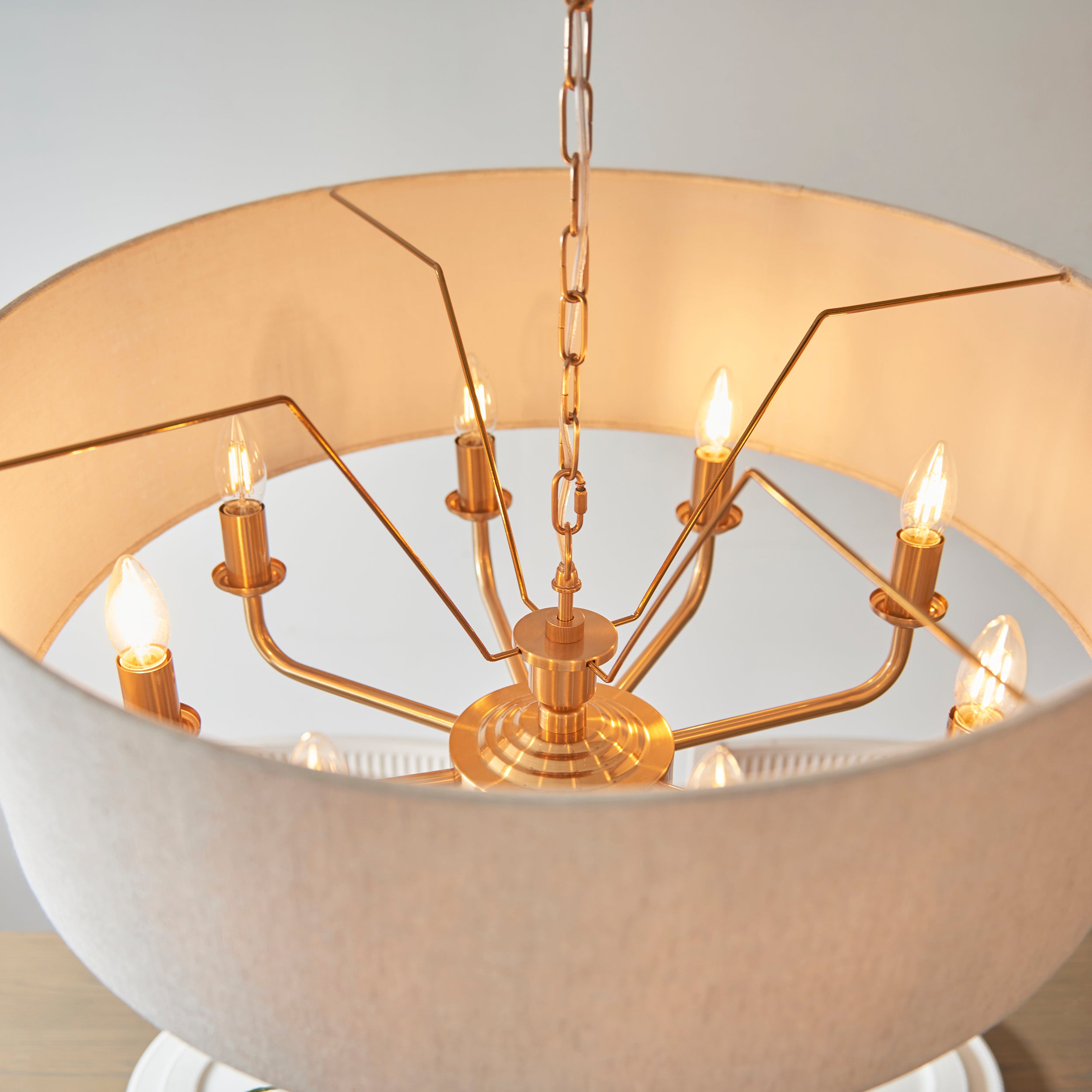Endon Highclere 8 Light Pendant - Vintage Brass & Natural Linen