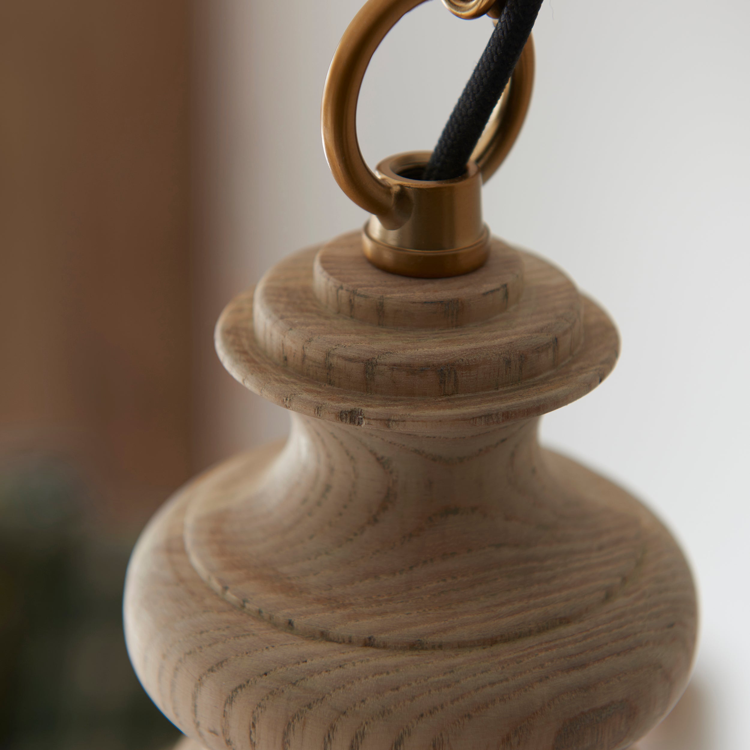 Endon Cotswold Single Light Pendant - Natural Ash, Brushed Aged Brass Plate & Clear Glass
