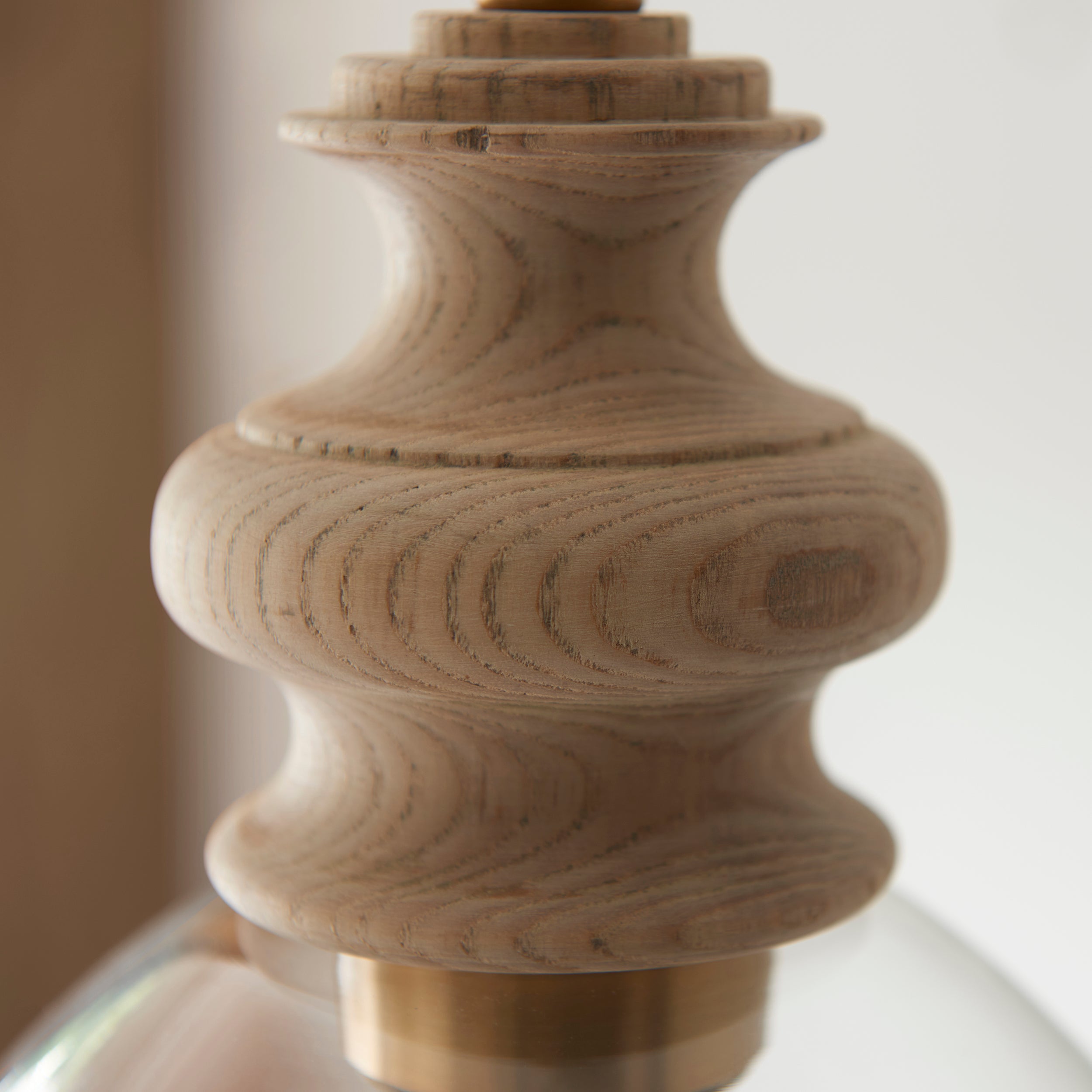 Endon Cotswold Single Light Pendant - Natural Ash, Brushed Aged Brass Plate & Clear Glass
