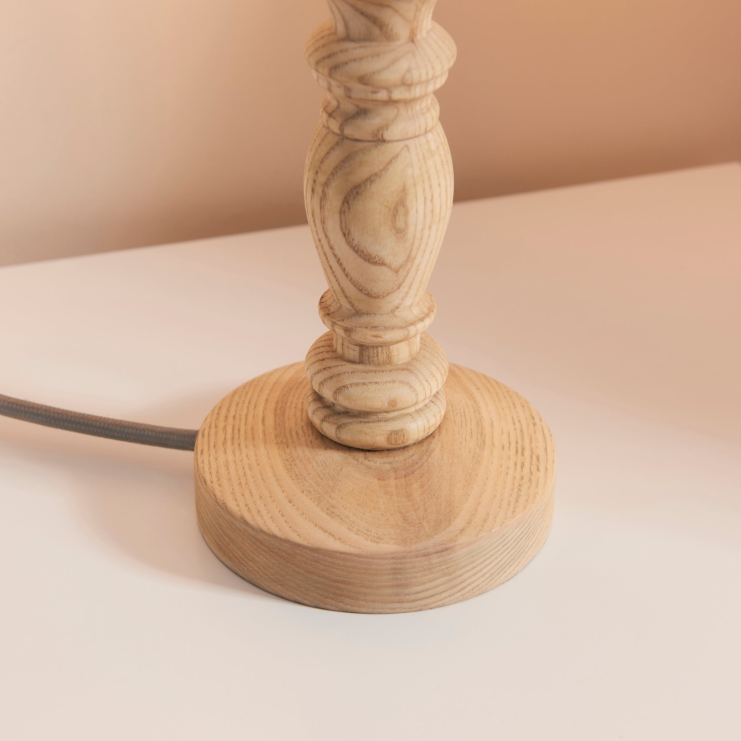 Endon Bibury Single Light Table Lamp - Natural Ash & Brushed Aged Brass Plate