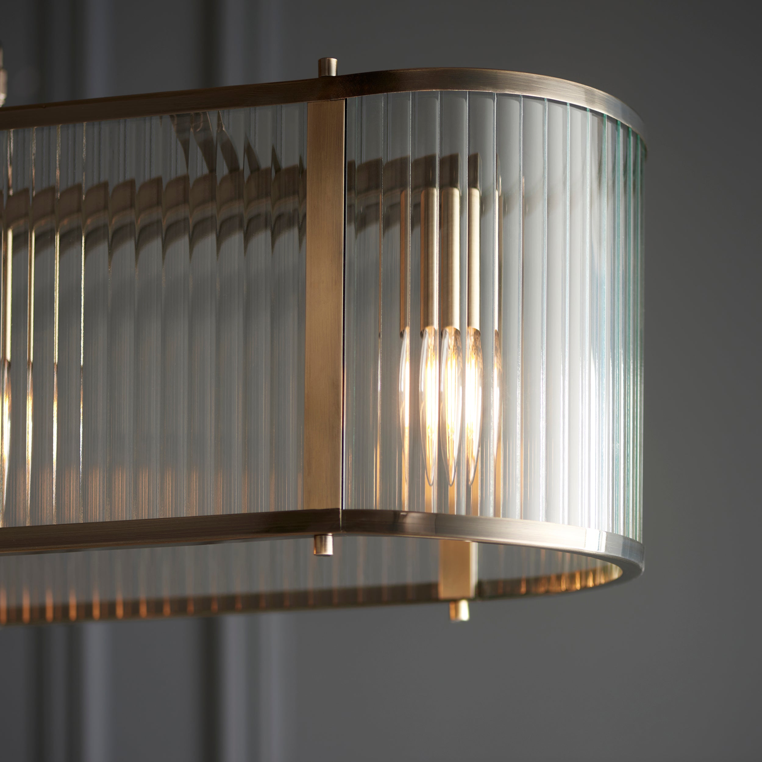Endon Ridgeton 4 Light Pendant - Antique Brass Plate & Clear Ribbed Glass