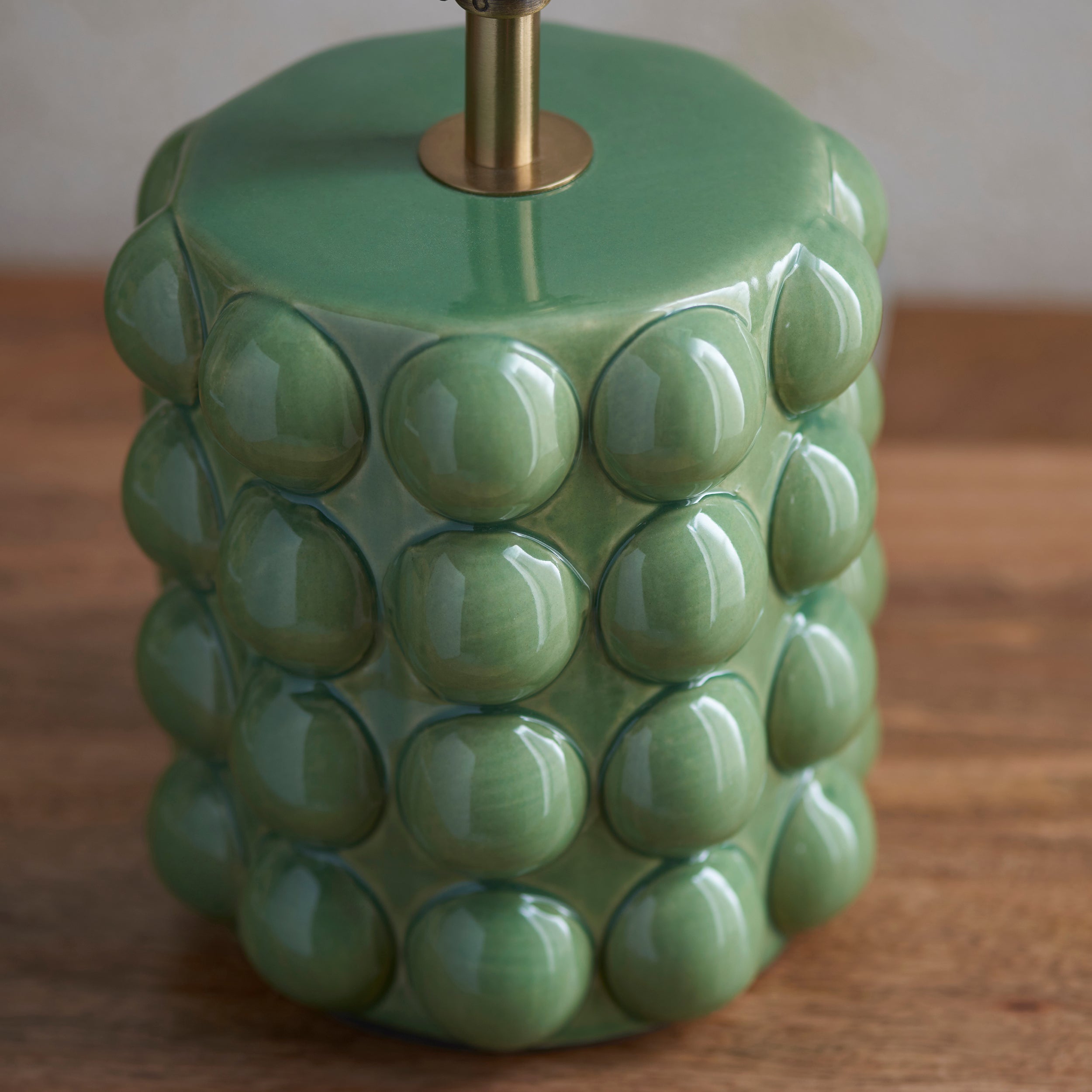 Endon Bobble Single Light Table Lamp - Olive Green Glaze & Brushed Aged Brass Plate