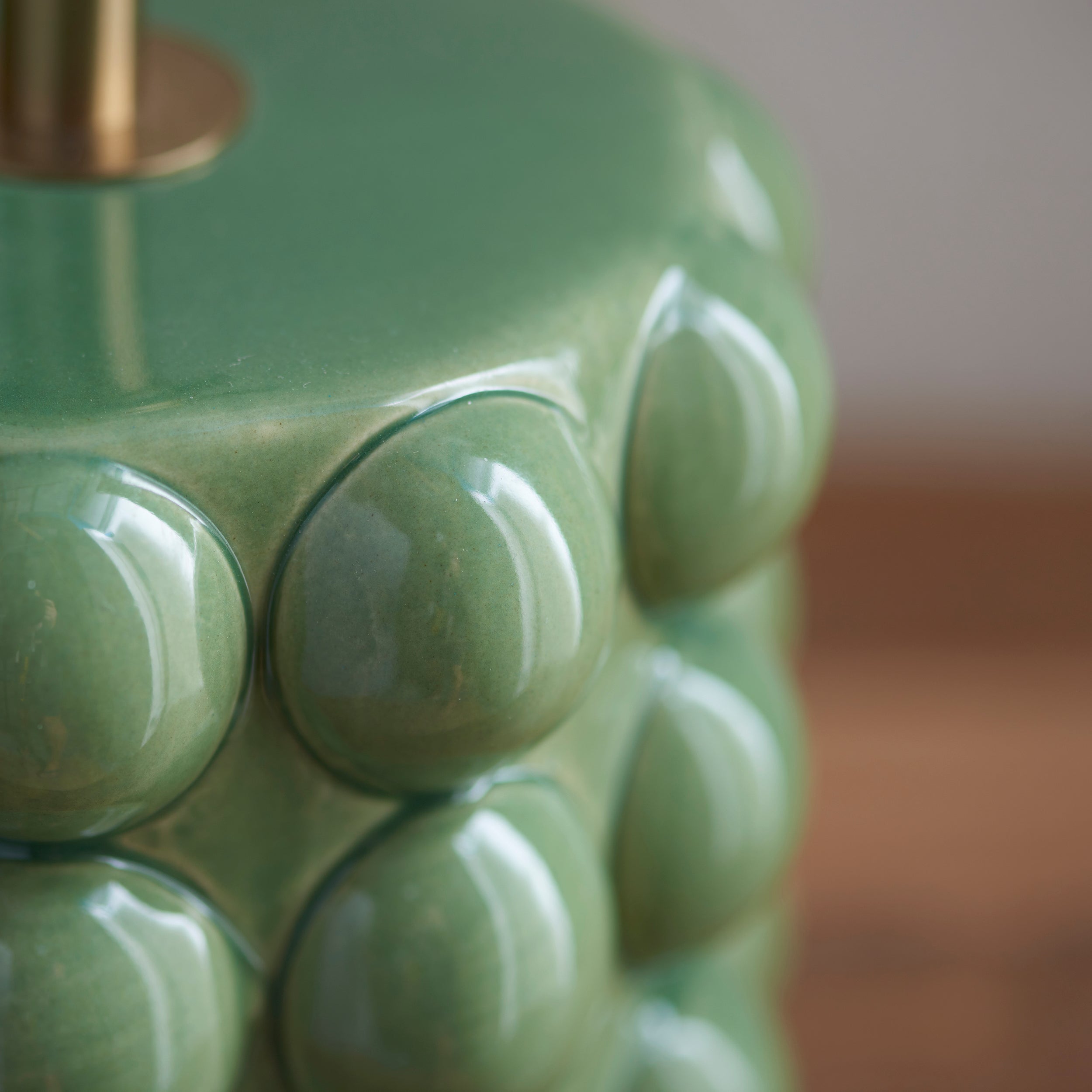 Endon Bobble Single Light Table Lamp - Olive Green Glaze & Brushed Aged Brass Plate