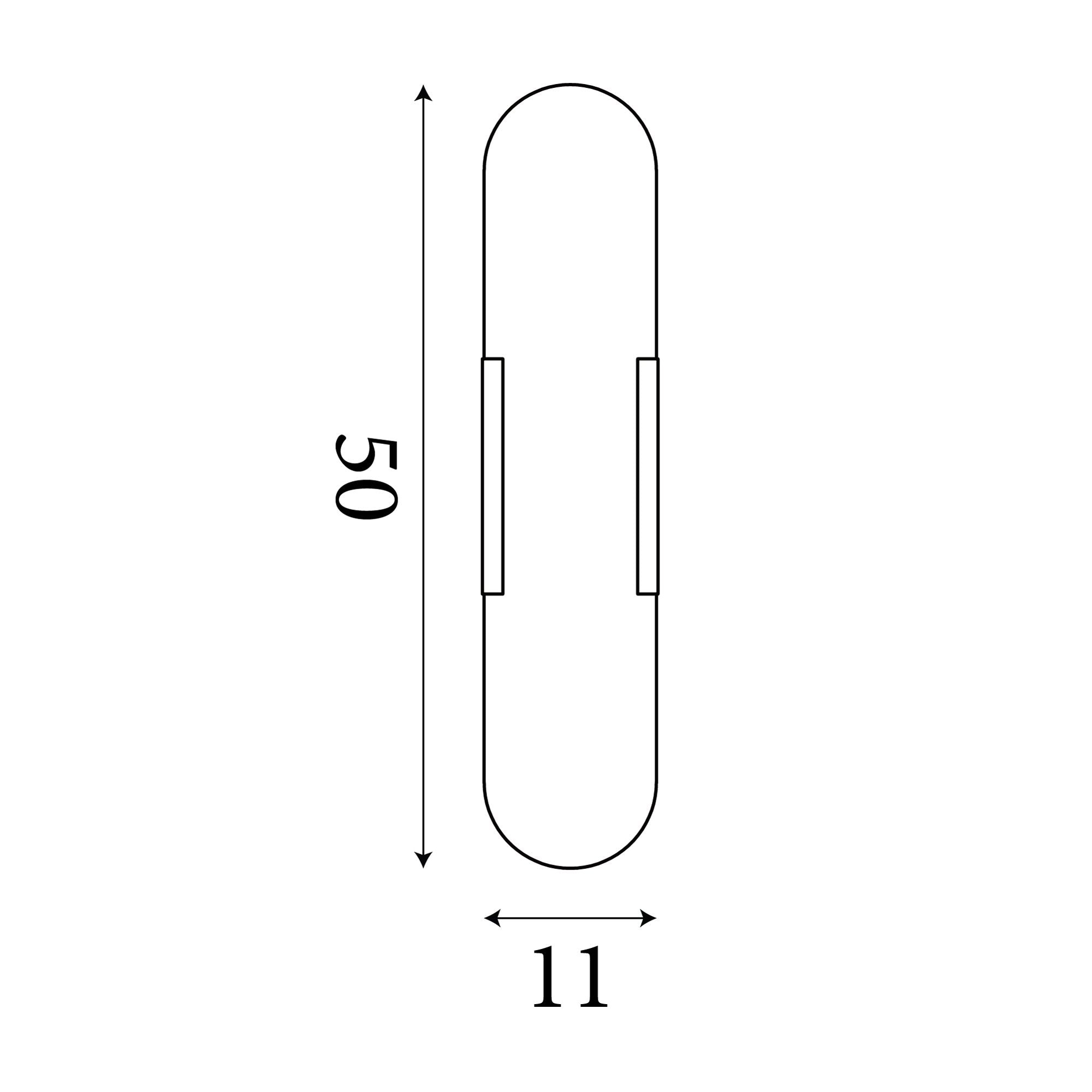 Technical line drawing of the Opaline LED wall light showing dimensions of 50cm height by 11cm width