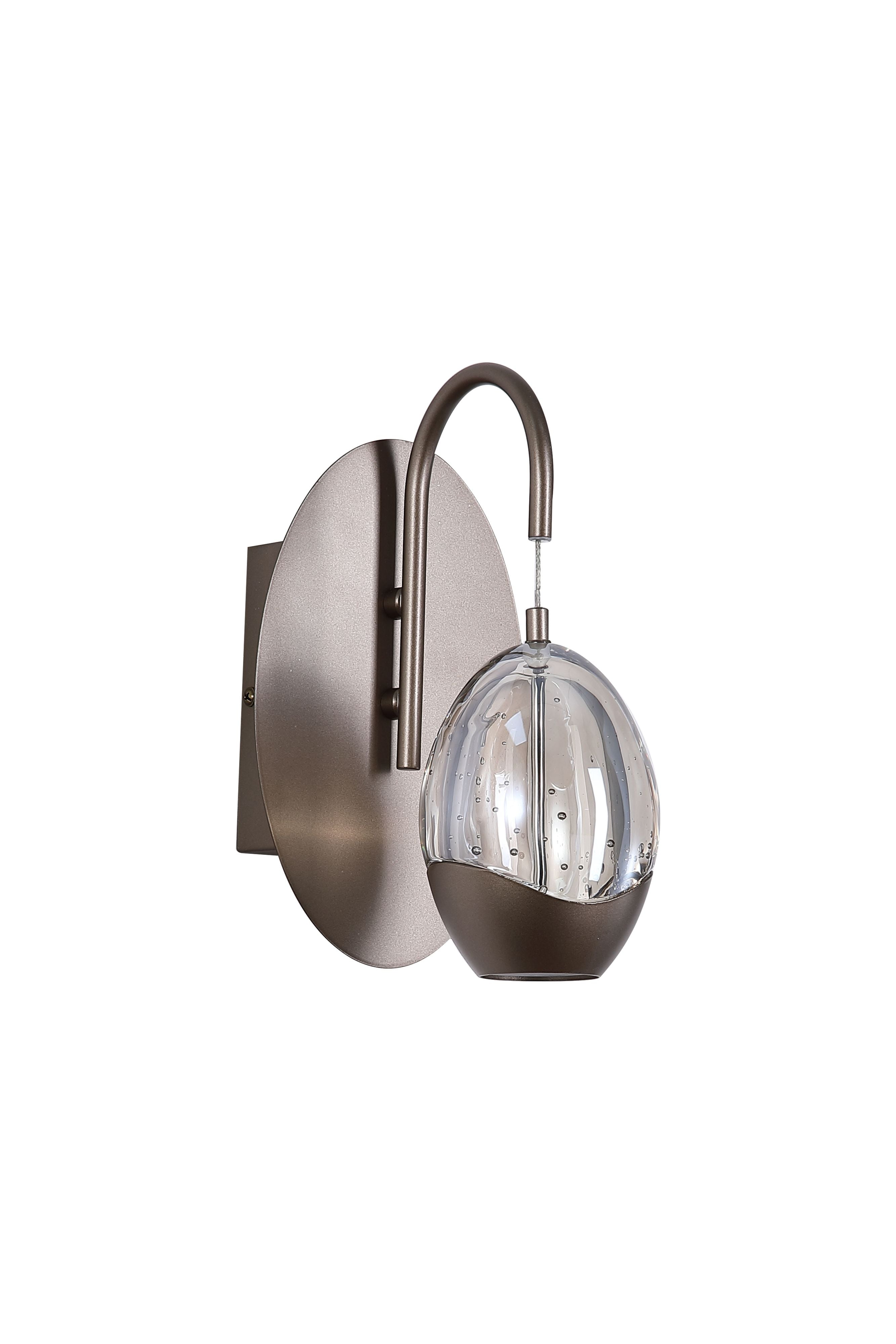 Searchlight Seeds 1 Light Wall Light, alternate angle showing the oval bronze wall plate and curved arm