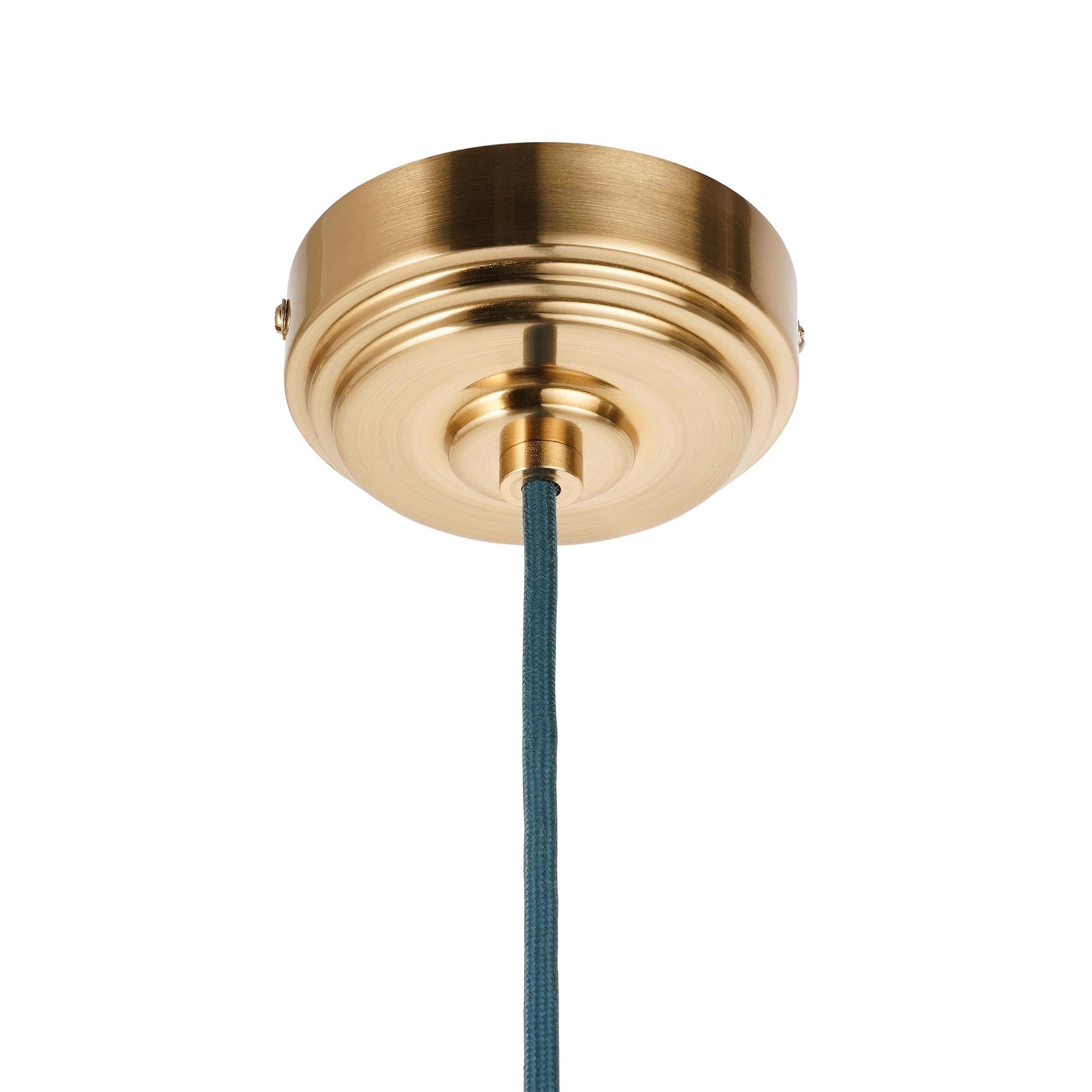 Endon Eltham Single Light Pendant - Brushed Aged Brass Plate & Blue Flex