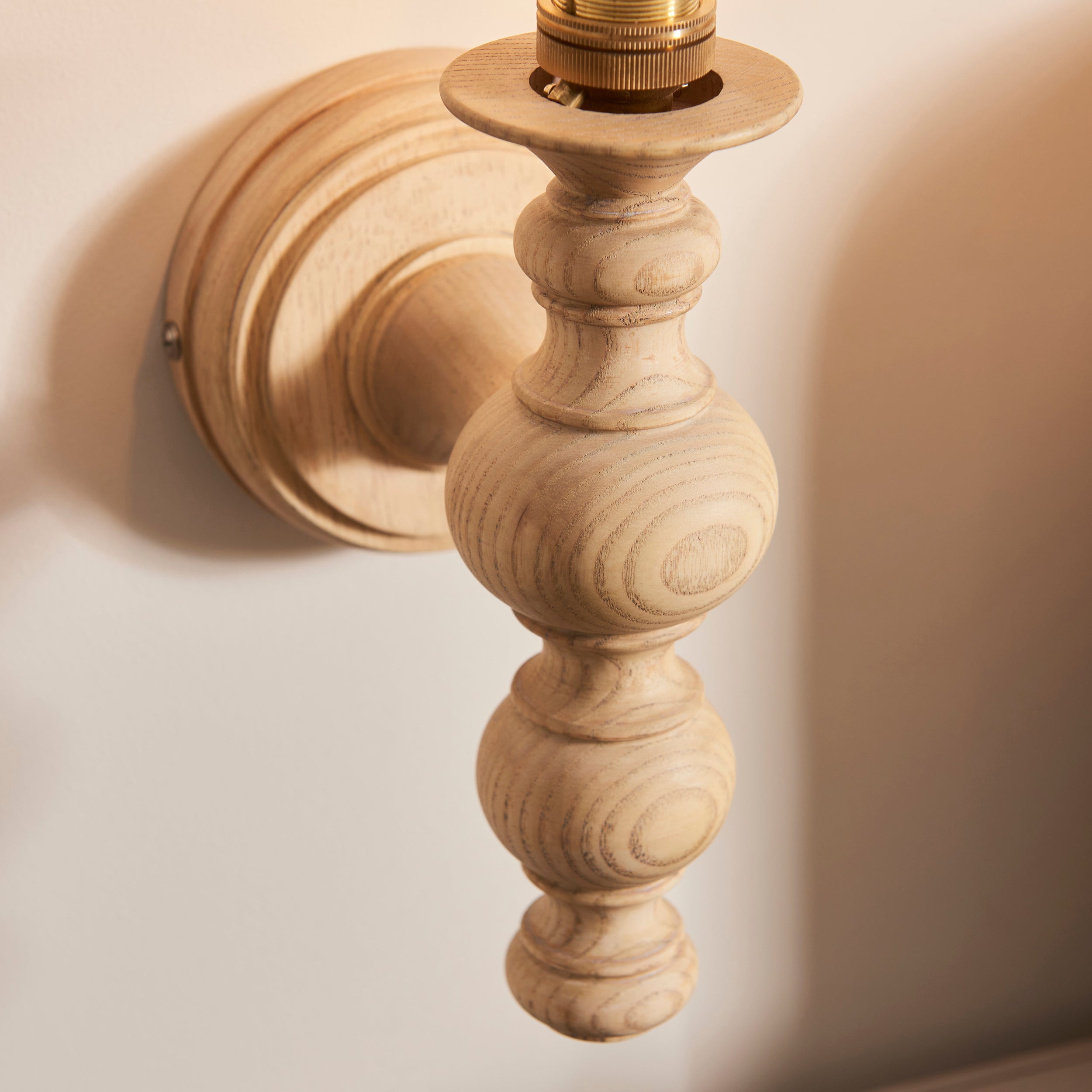 Endon Bibury Single Light Wall - Natural Ash & Brushed Aged Brass Plate