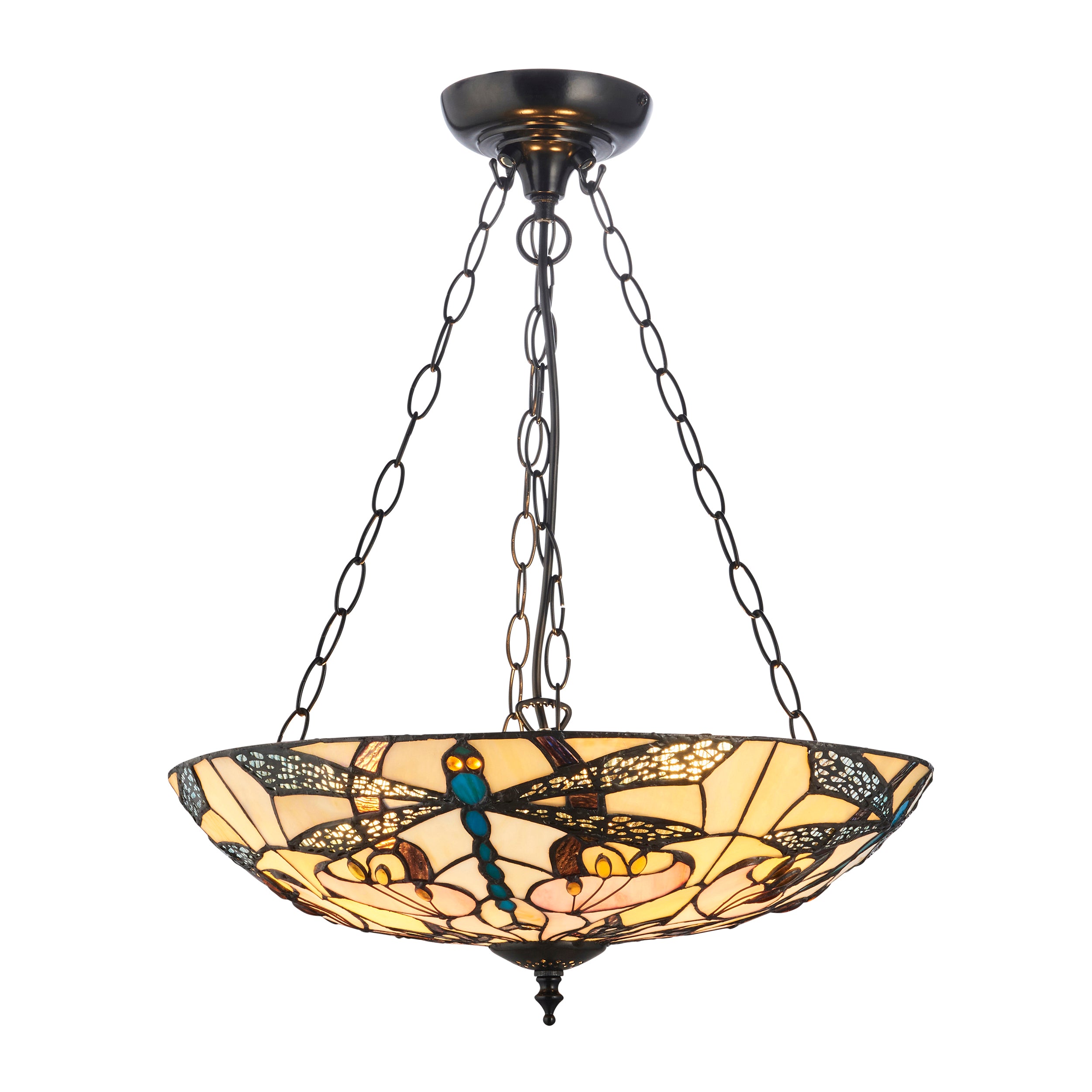 Interiors 1900 Ashton Large Inverted 3 Light Pendant - Handcrafted Tiffany Style Glass