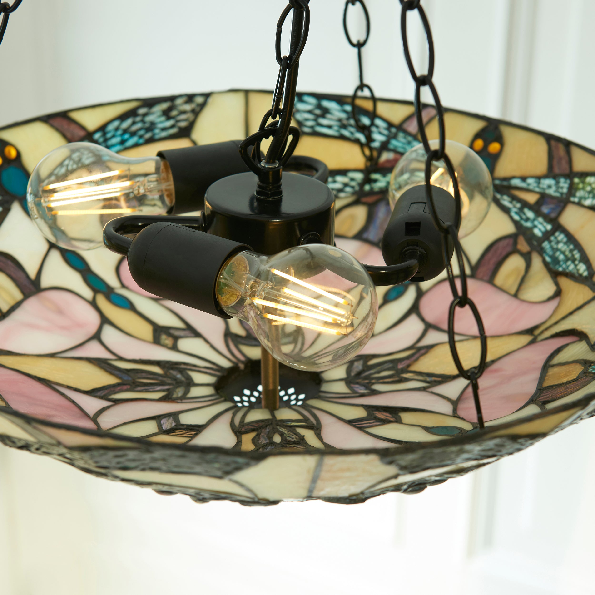 Interiors 1900 Ashton Large Inverted 3 Light Pendant - Handcrafted Tiffany Style Glass