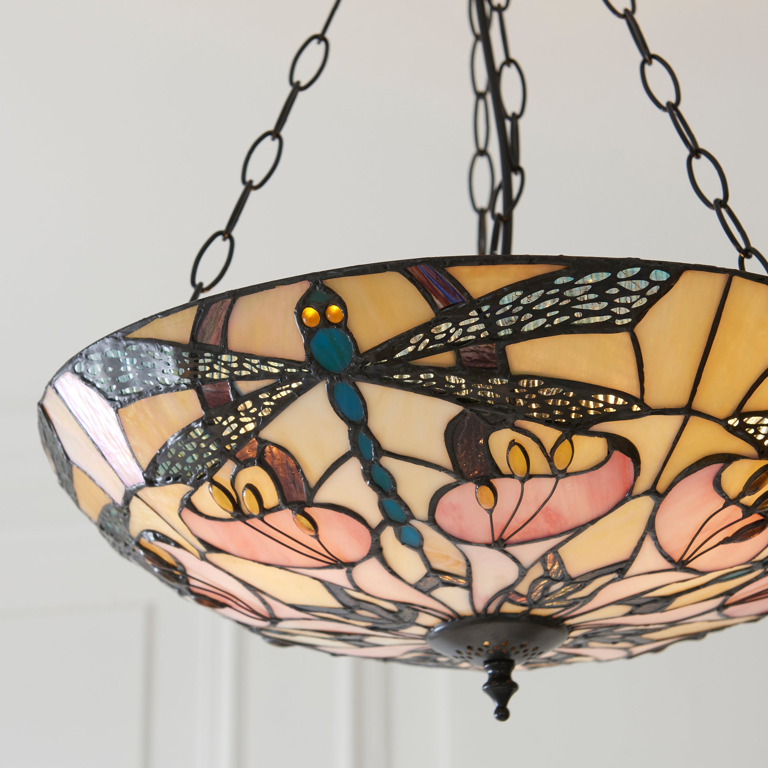 Interiors 1900 Ashton Large Inverted 3 Light Pendant - Handcrafted Tiffany Style Glass
