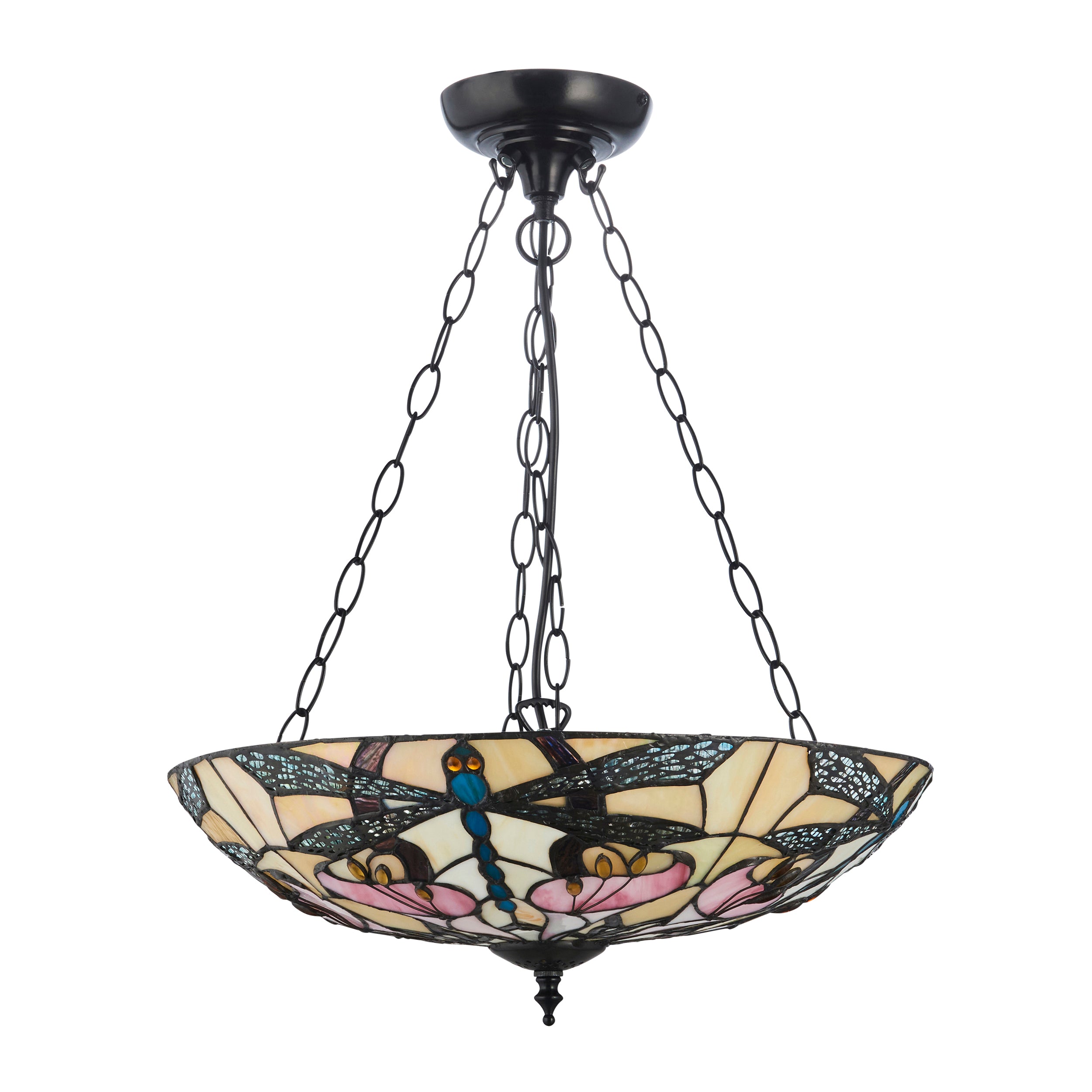 Interiors 1900 Ashton Large Inverted 3 Light Pendant - Handcrafted Tiffany Style Glass