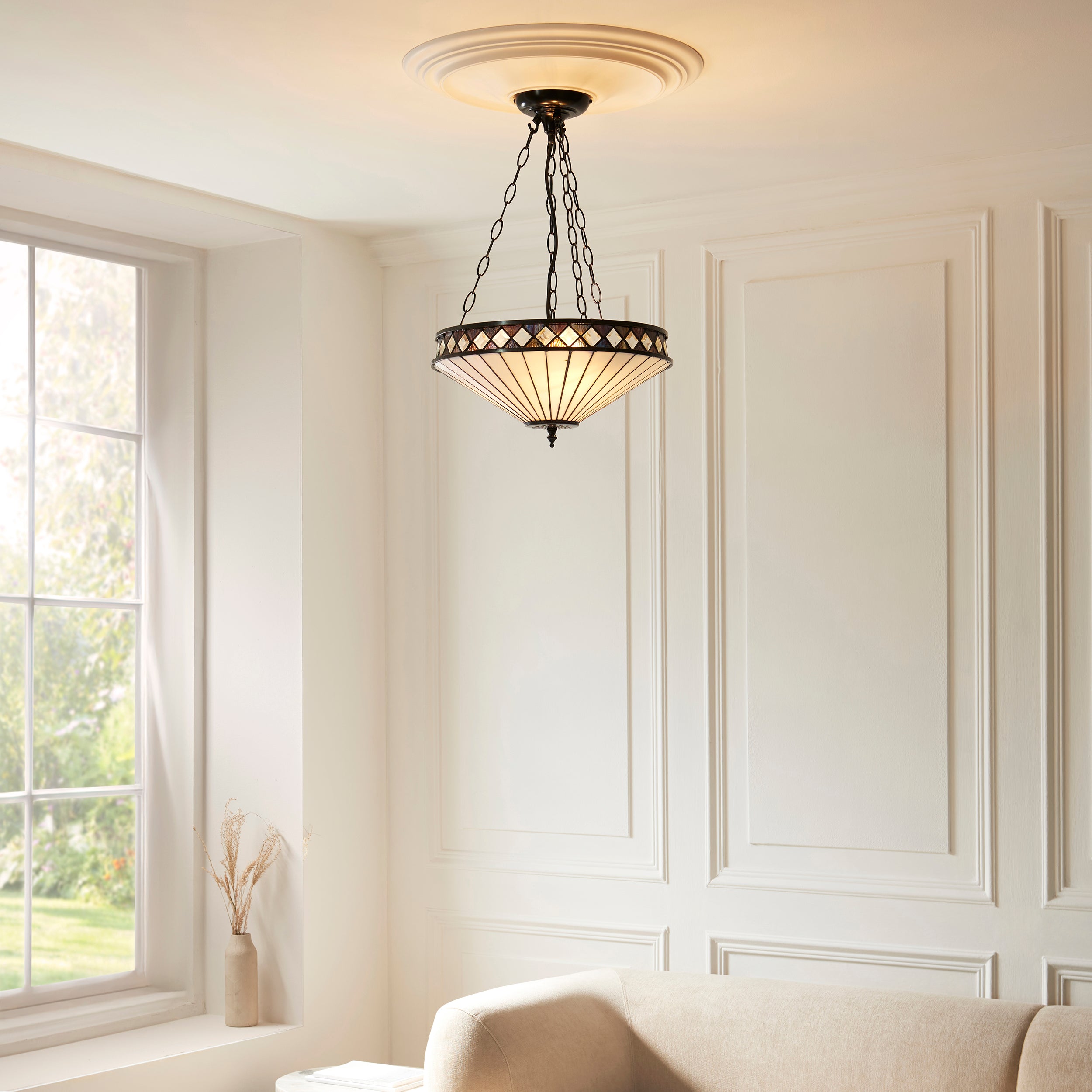 Interiors 1900 Fargo 3 Light Medium Inverted Pendant - Handcrafted Tiffany Style Glass