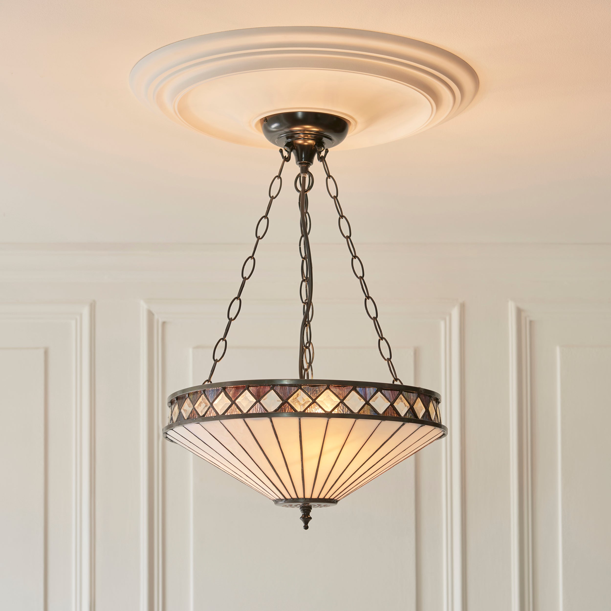 Interiors 1900 Fargo 3 Light Medium Inverted Pendant - Handcrafted Tiffany Style Glass