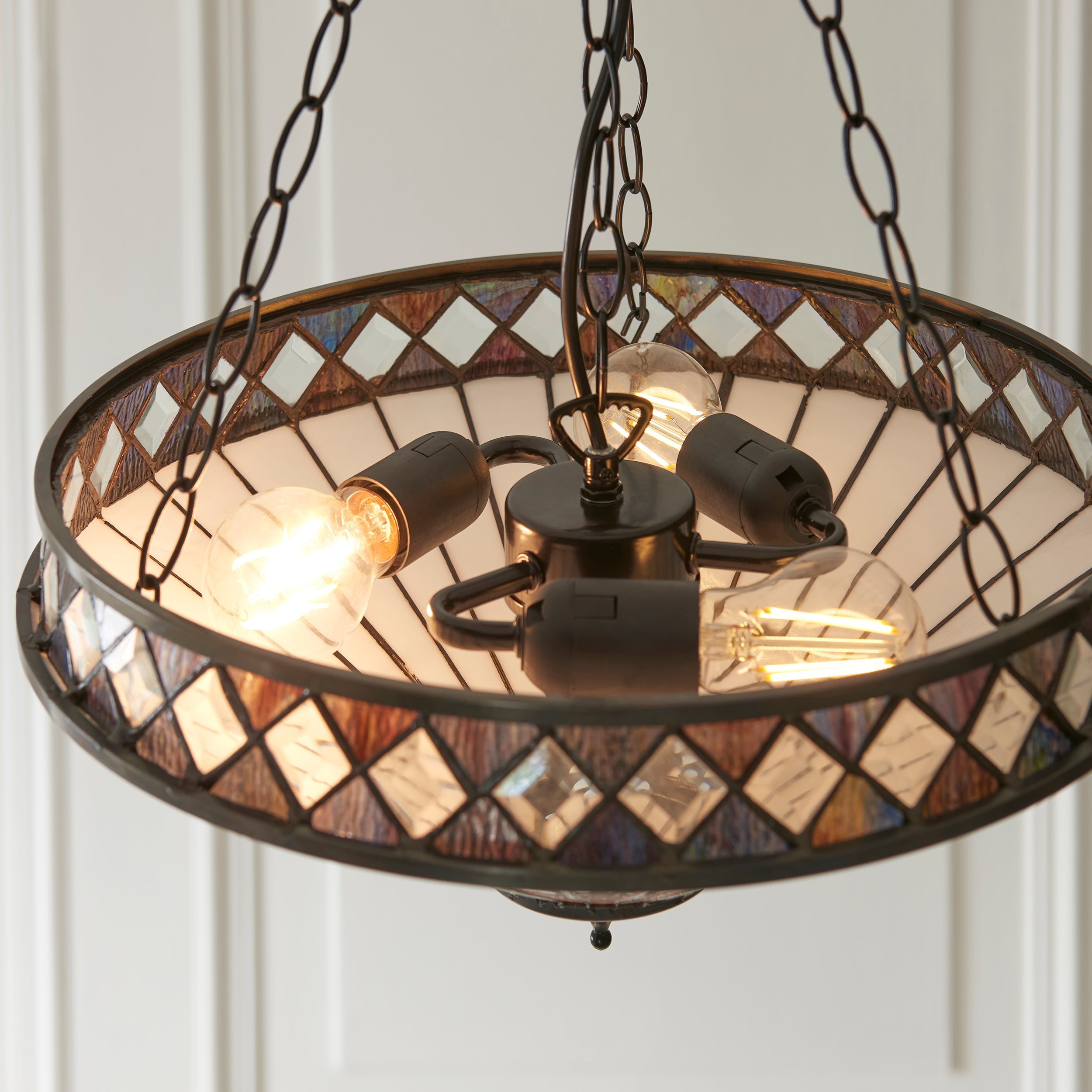 Interiors 1900 Fargo 3 Light Medium Inverted Pendant - Handcrafted Tiffany Style Glass