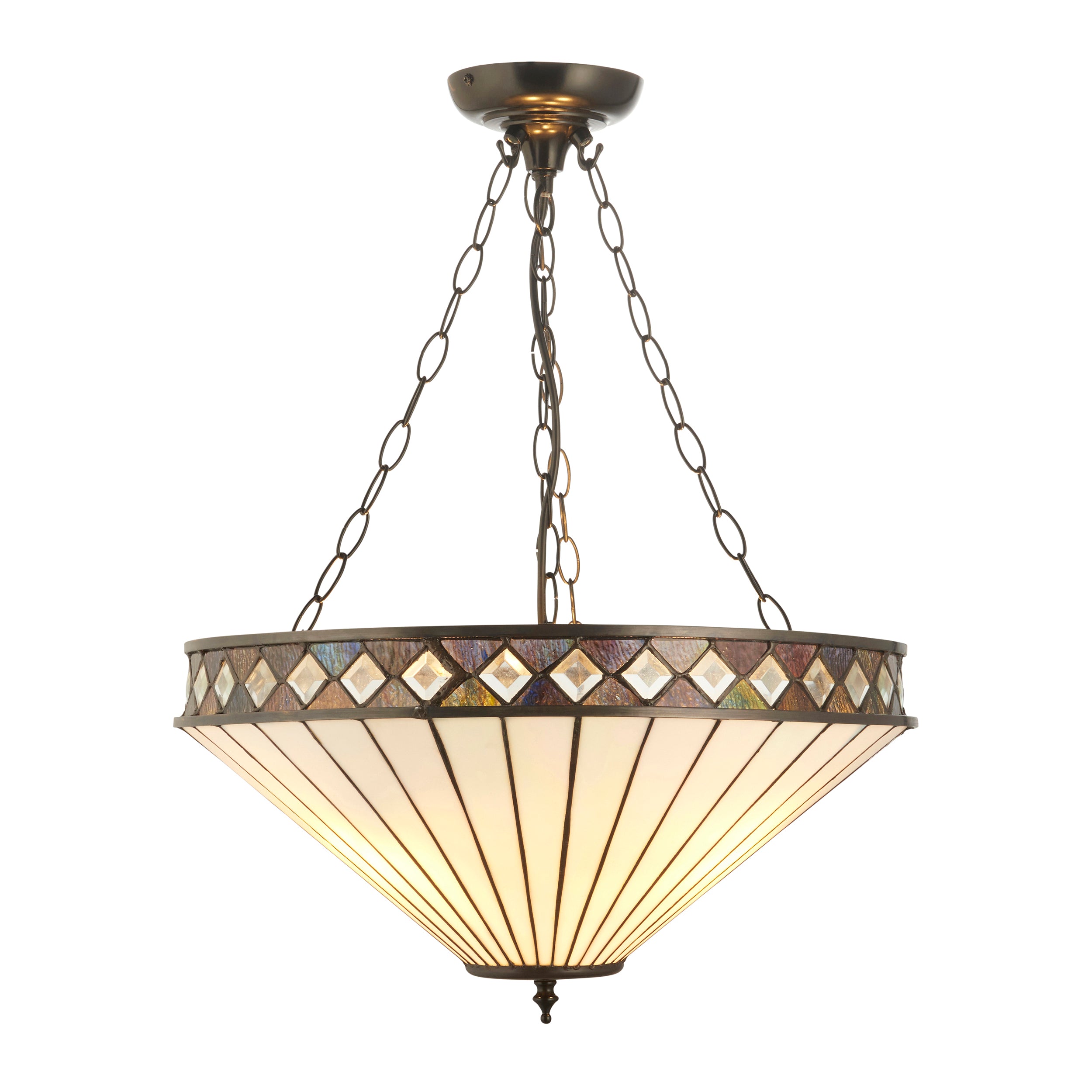 Interiors 1900 Fargo 3 Light Large Inverted Pendant - Handcrafted Tiffany Style Glass