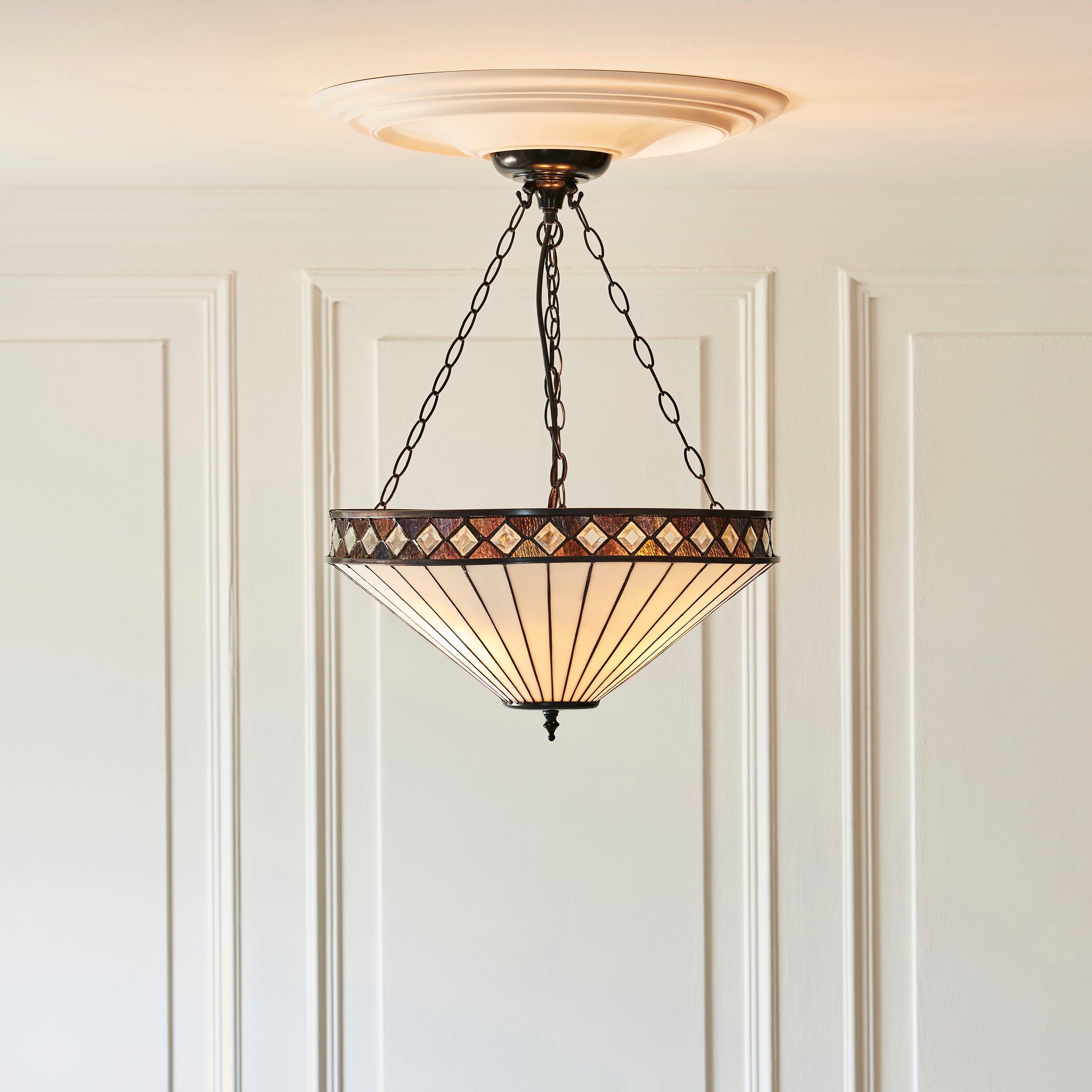 Interiors 1900 Fargo 3 Light Large Inverted Pendant - Handcrafted Tiffany Style Glass