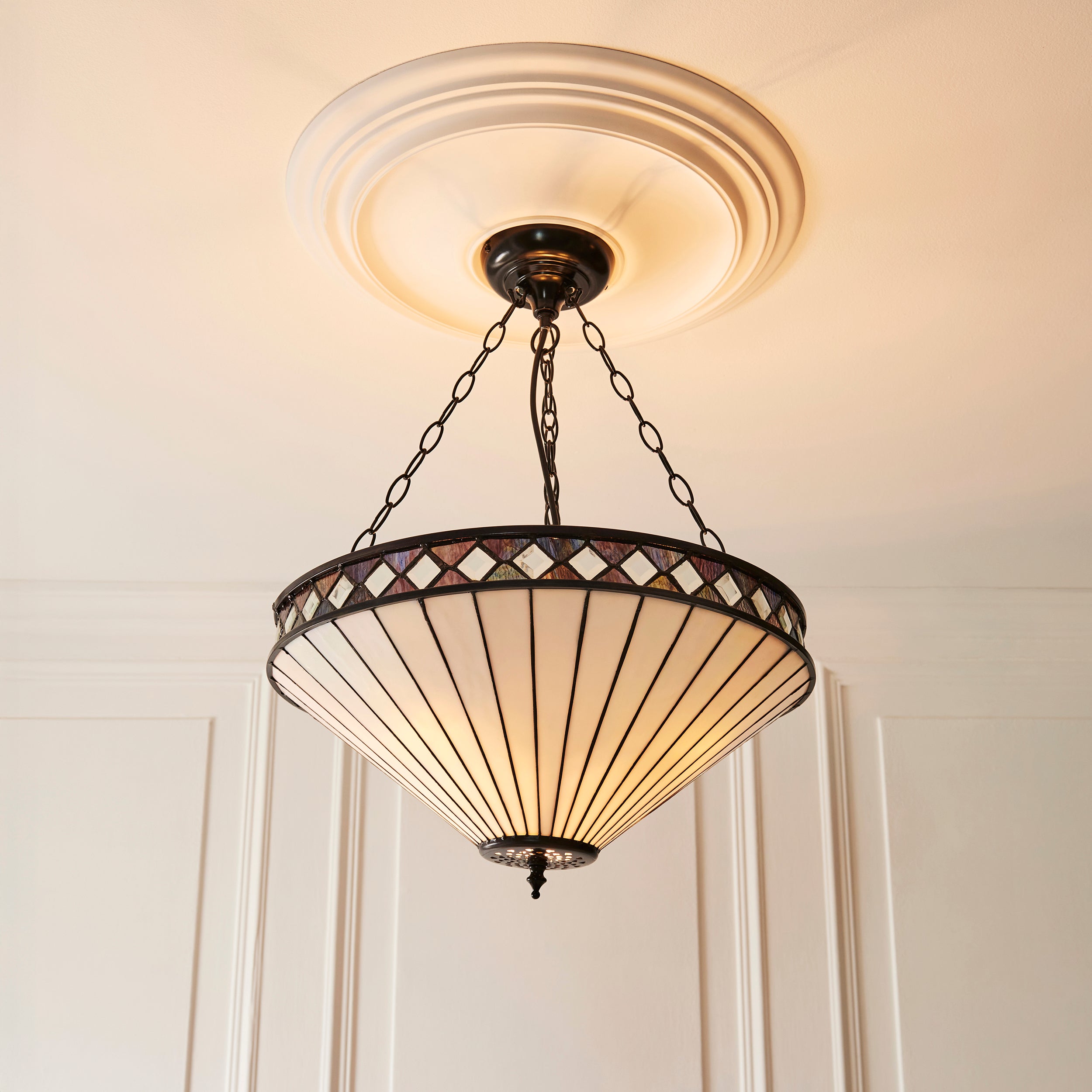 Interiors 1900 Fargo 3 Light Large Inverted Pendant - Handcrafted Tiffany Style Glass