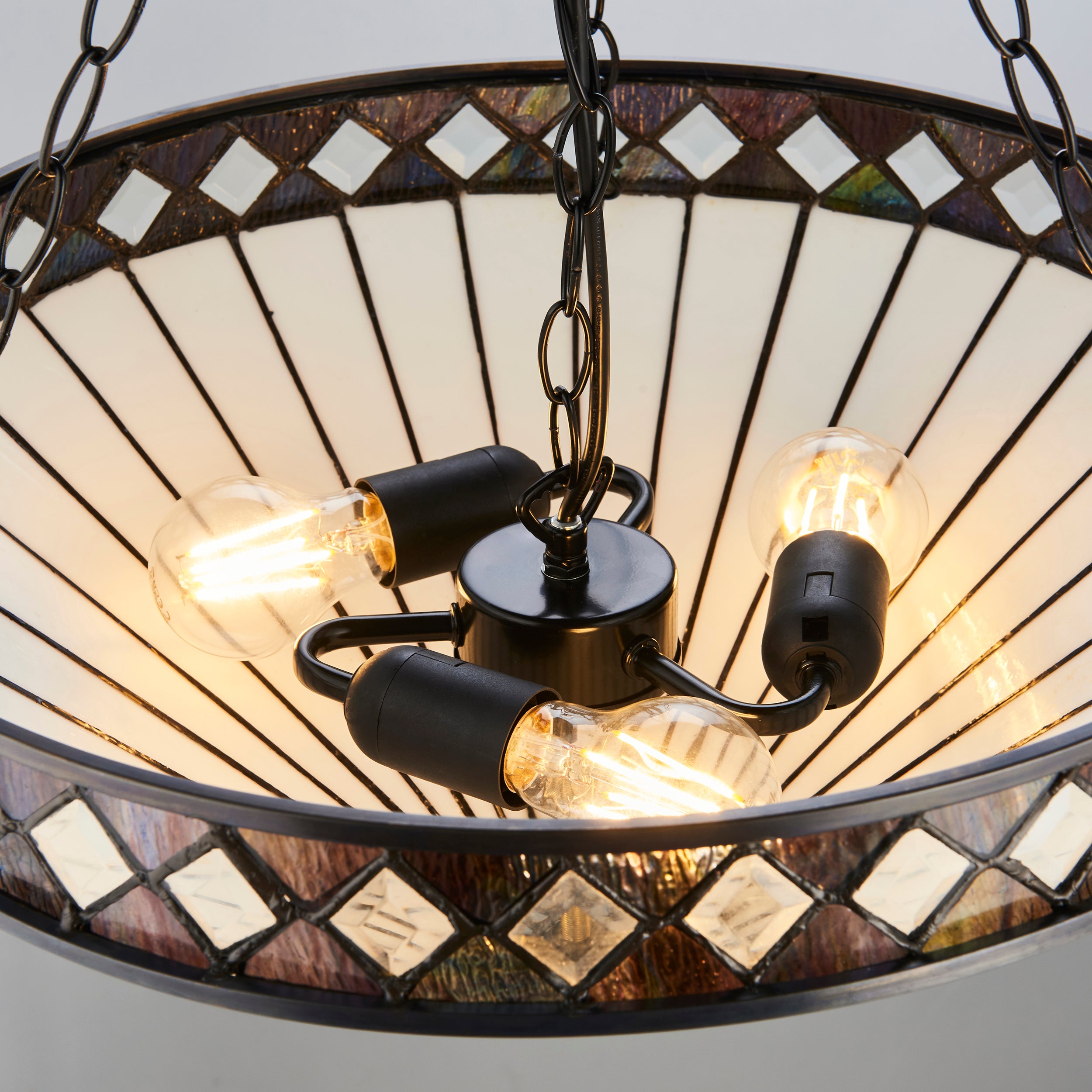 Interiors 1900 Fargo 3 Light Large Inverted Pendant - Handcrafted Tiffany Style Glass