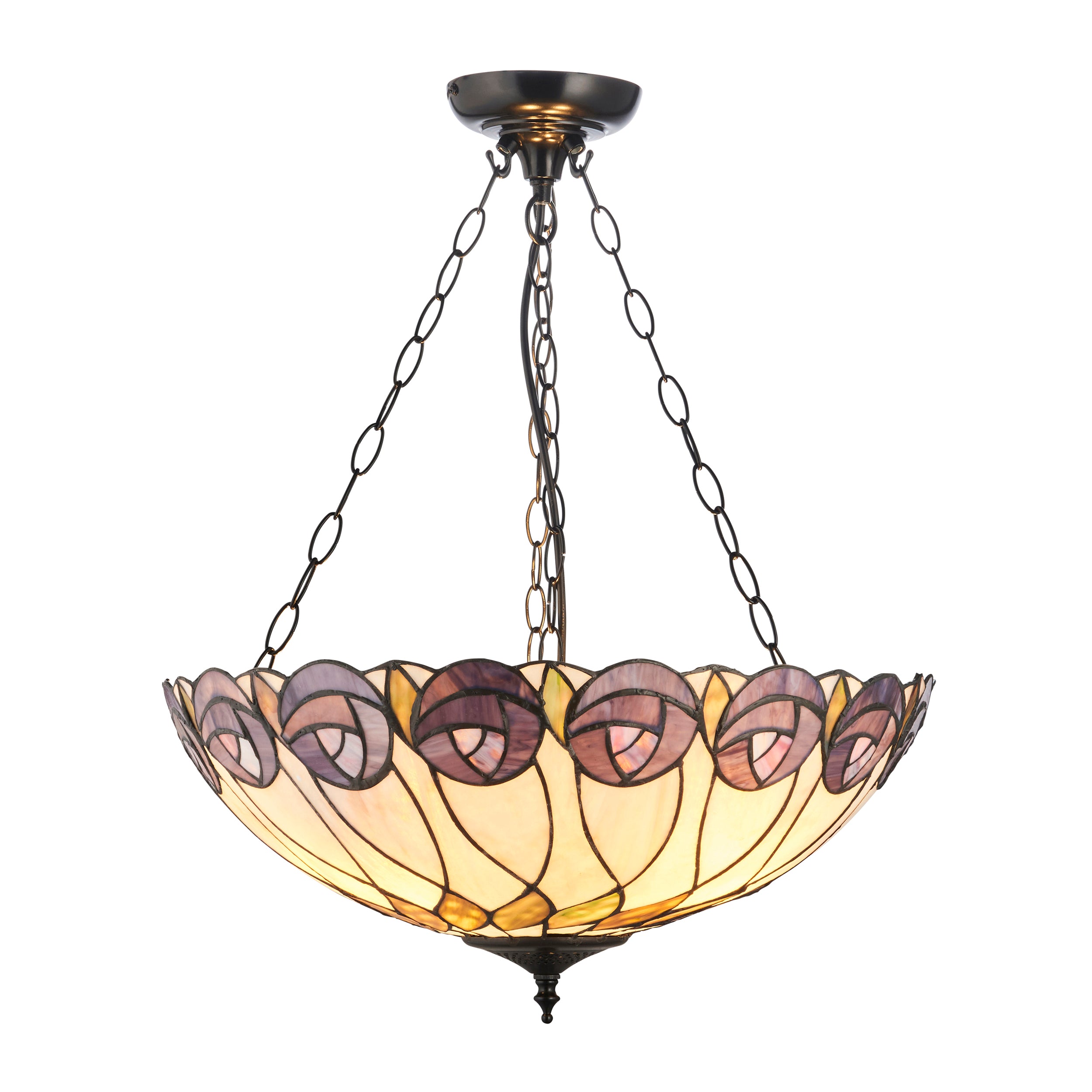 Interiors 1900 Hutchinson Large Inverted 3 Light Pendant - Handcrafted Tiffany Style Glass