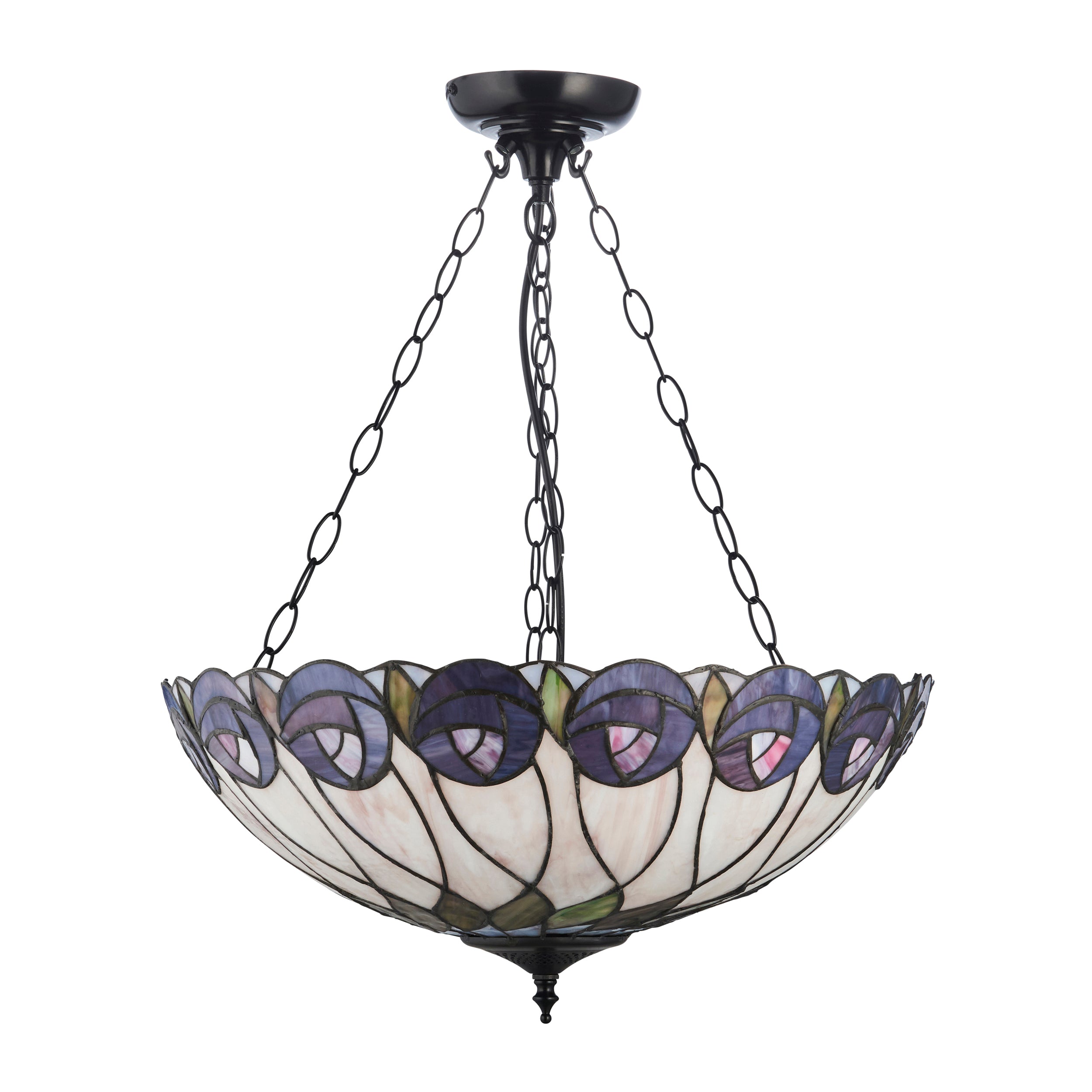 Interiors 1900 Hutchinson Large Inverted 3 Light Pendant - Handcrafted Tiffany Style Glass