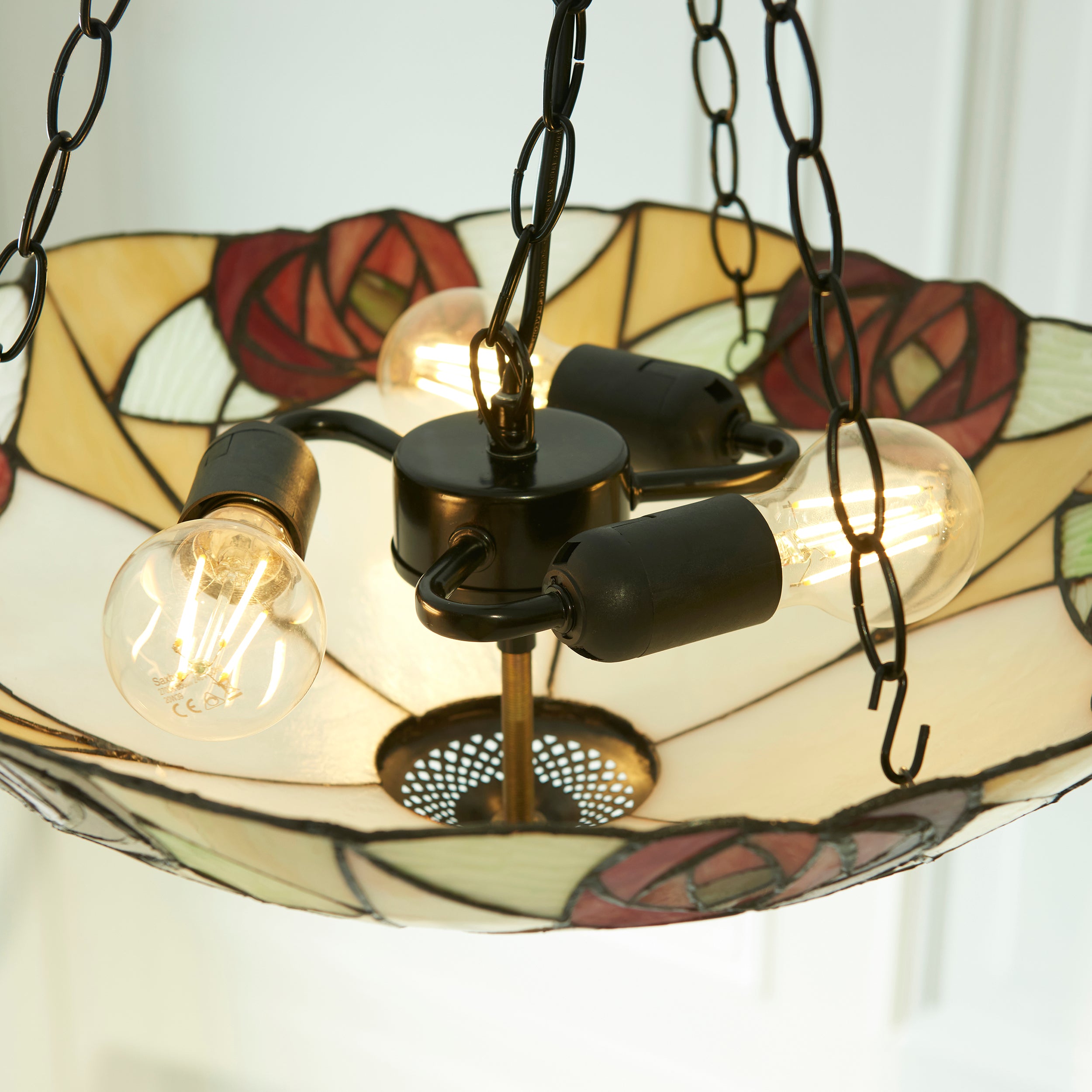 Interiors 1900 Ingram Large Inverted 3 Light Pendant - Handcrafted Tiffany Style Glass