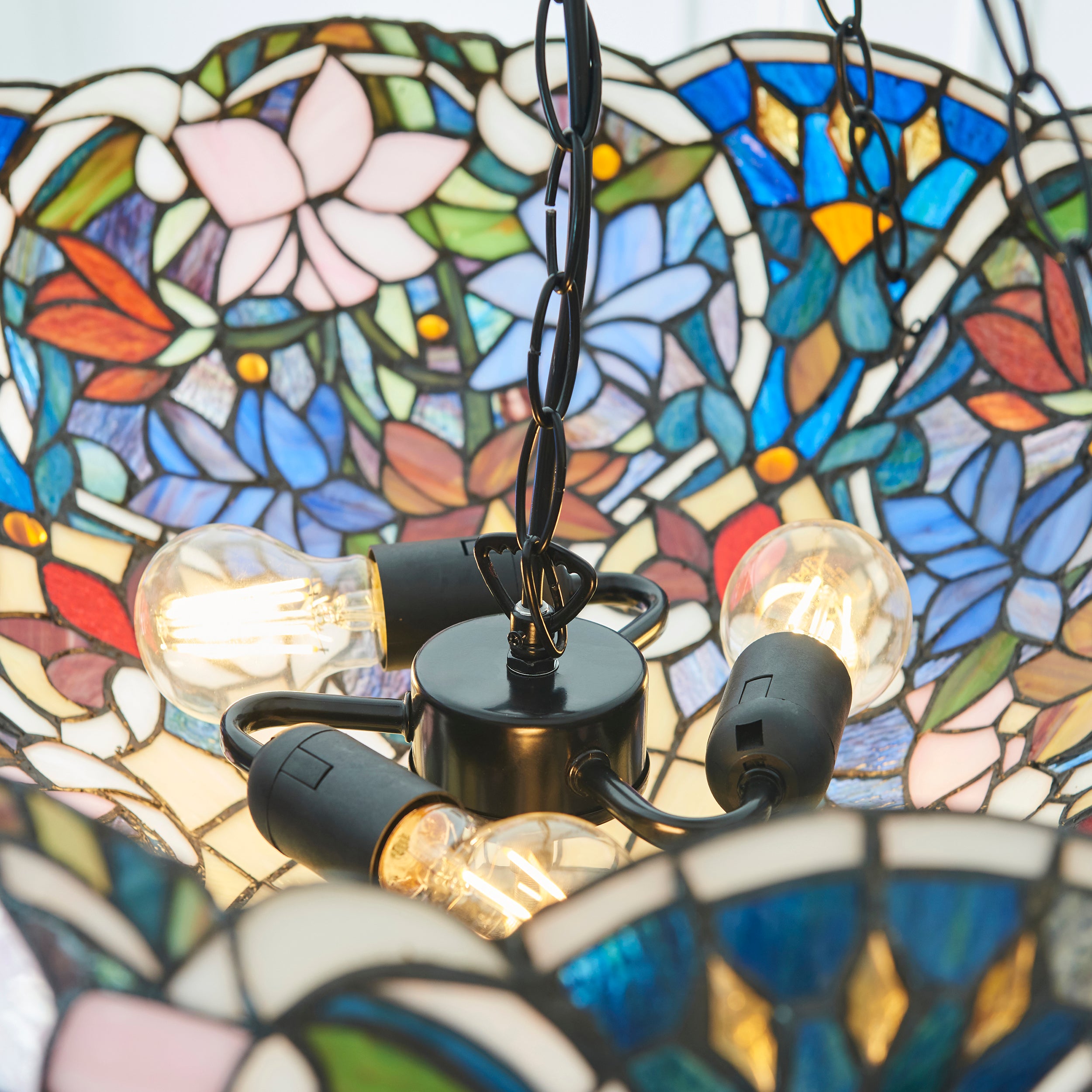 Interiors 1900 Sullivan 3 Light Inverted Pendant - Handcrafted Tiffany Style Glass