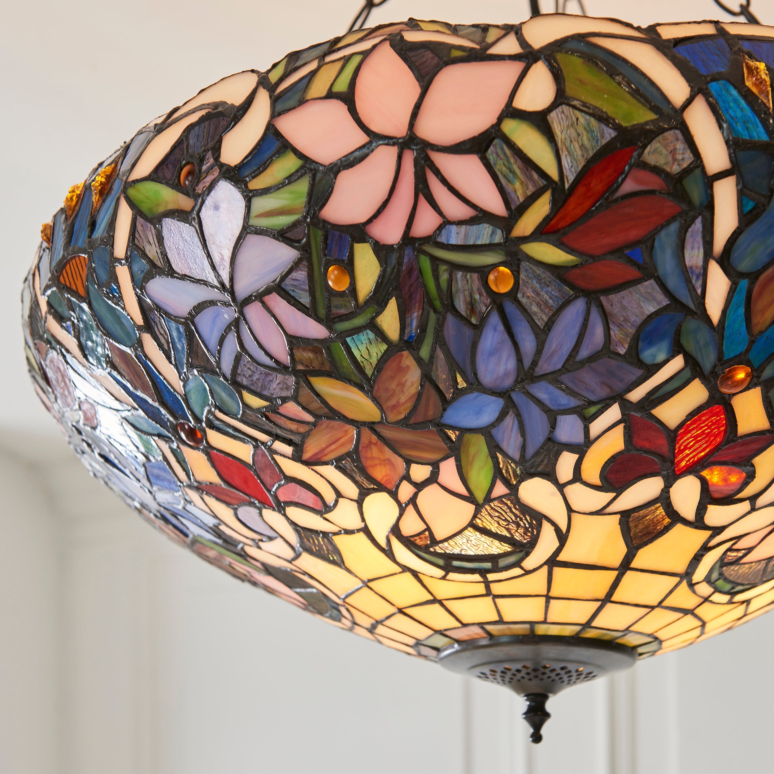 Interiors 1900 Sullivan 3 Light Inverted Pendant - Handcrafted Tiffany Style Glass