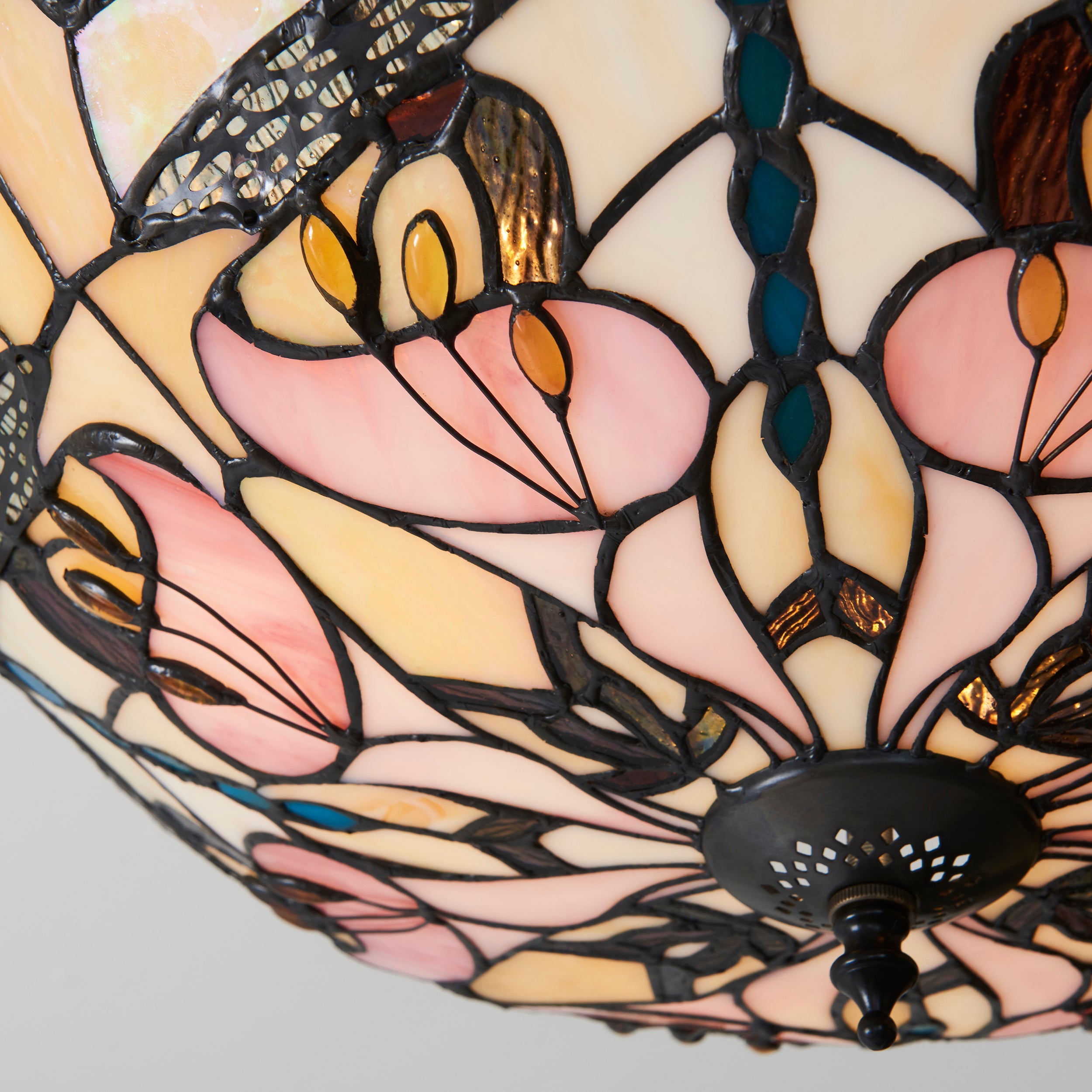 Interiors 1900 Ashton 3 Light Semi Flush Pendant - Handcrafted Tiffany Style Glass