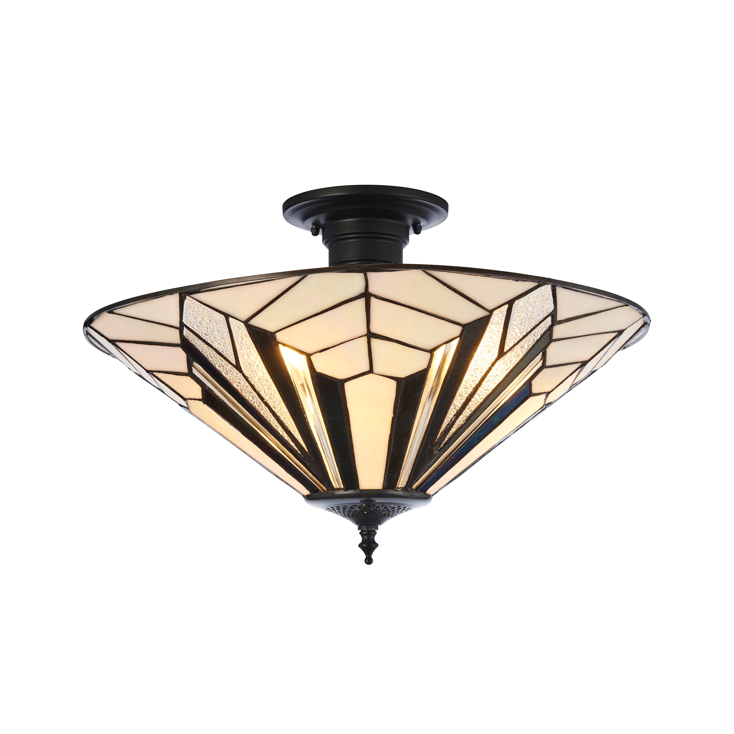 Interiors 1900 Astoria 3 Light Semi Flush Pendant -Handcrafted Tiffany Style Glass