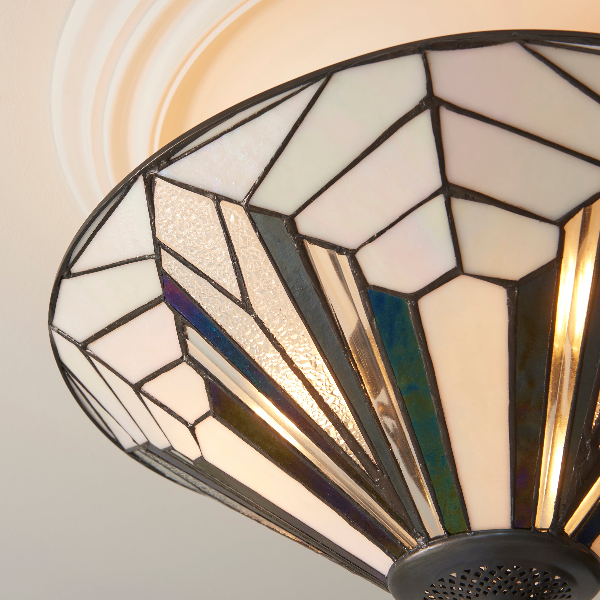 Interiors 1900 Astoria 3 Light Semi Flush Pendant -Handcrafted Tiffany Style Glass