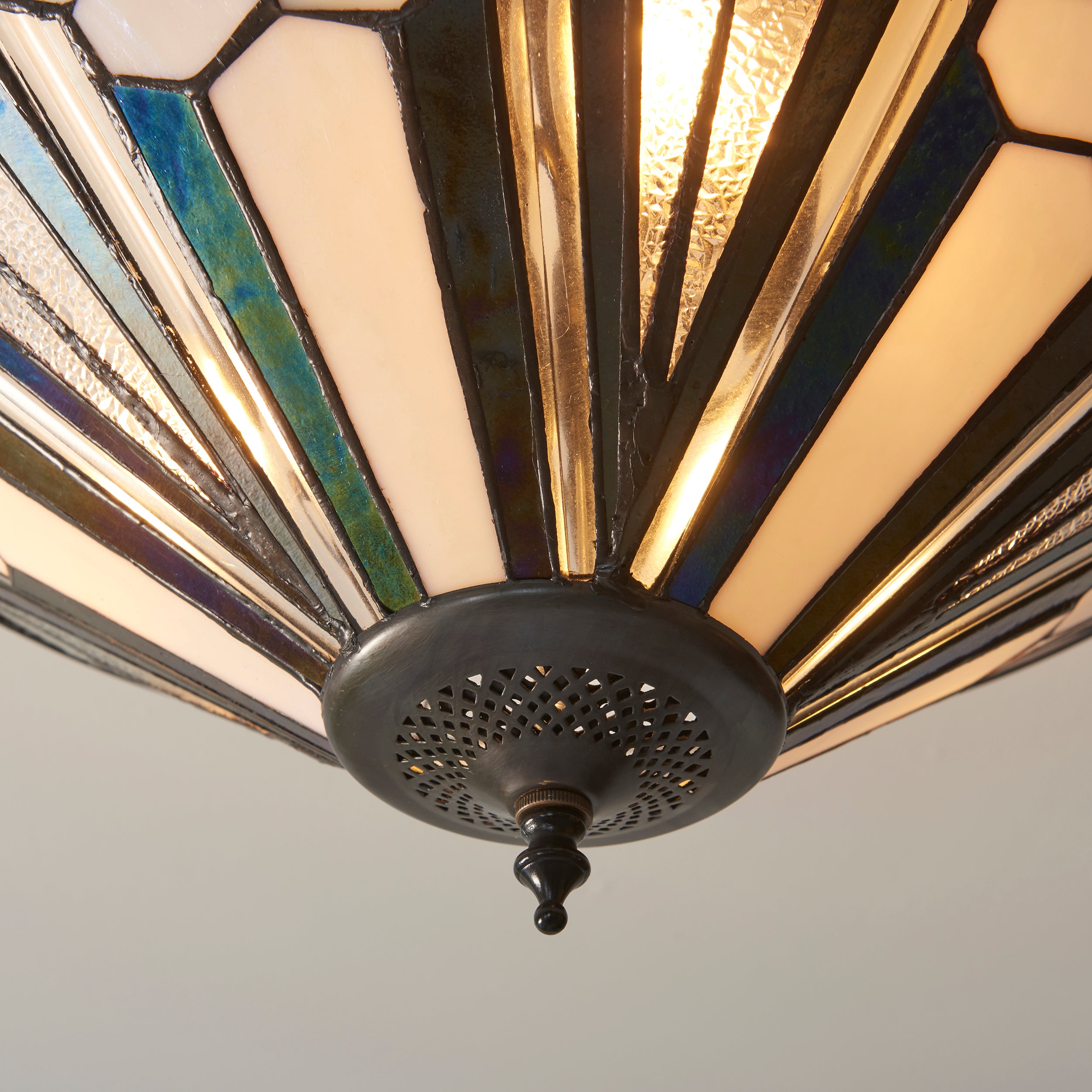 Interiors 1900 Astoria 3 Light Semi Flush Pendant -Handcrafted Tiffany Style Glass