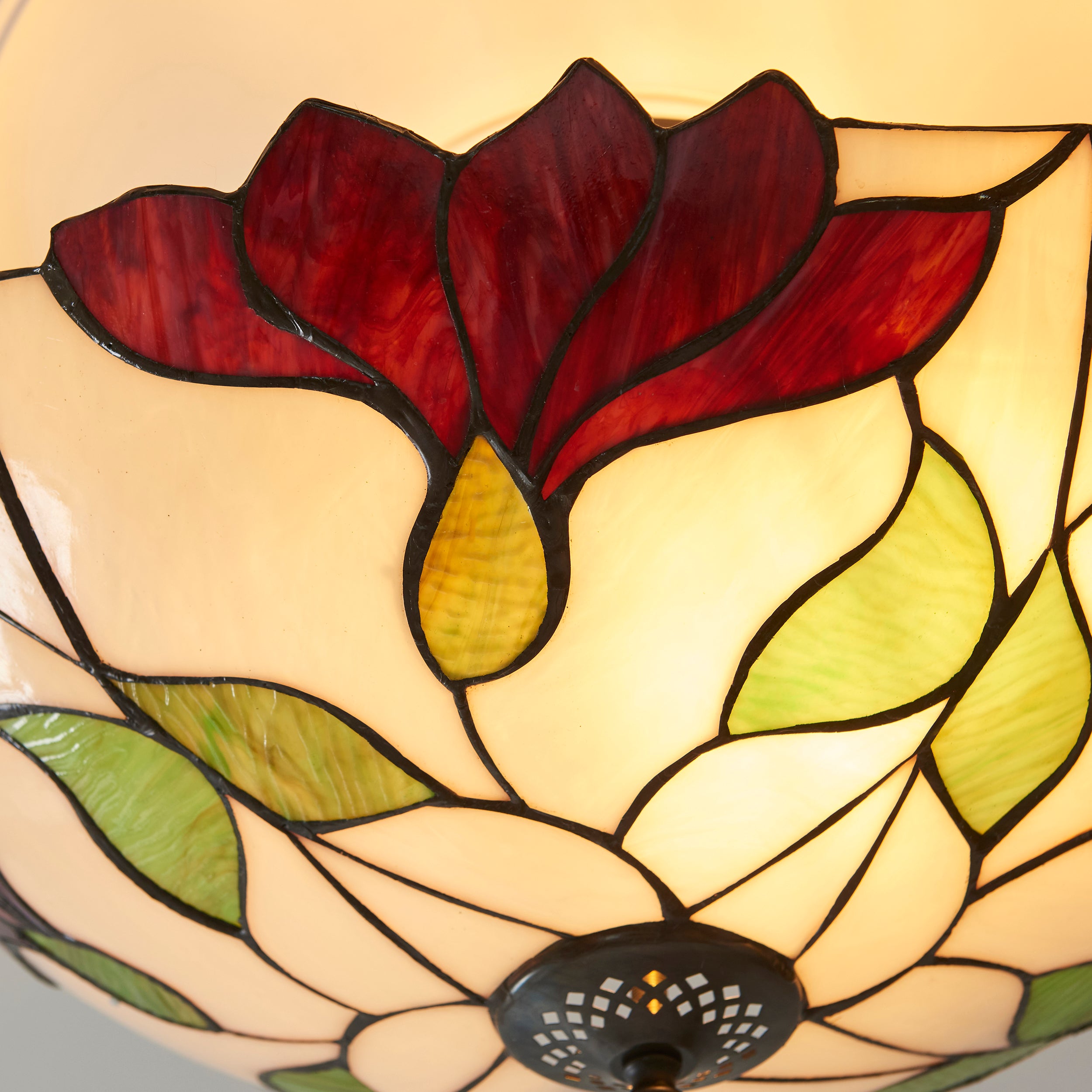 Interiors 1900 Botanica Large 3 Light Semi Flush Pendant -Handcrafted Tiffany Style Glass