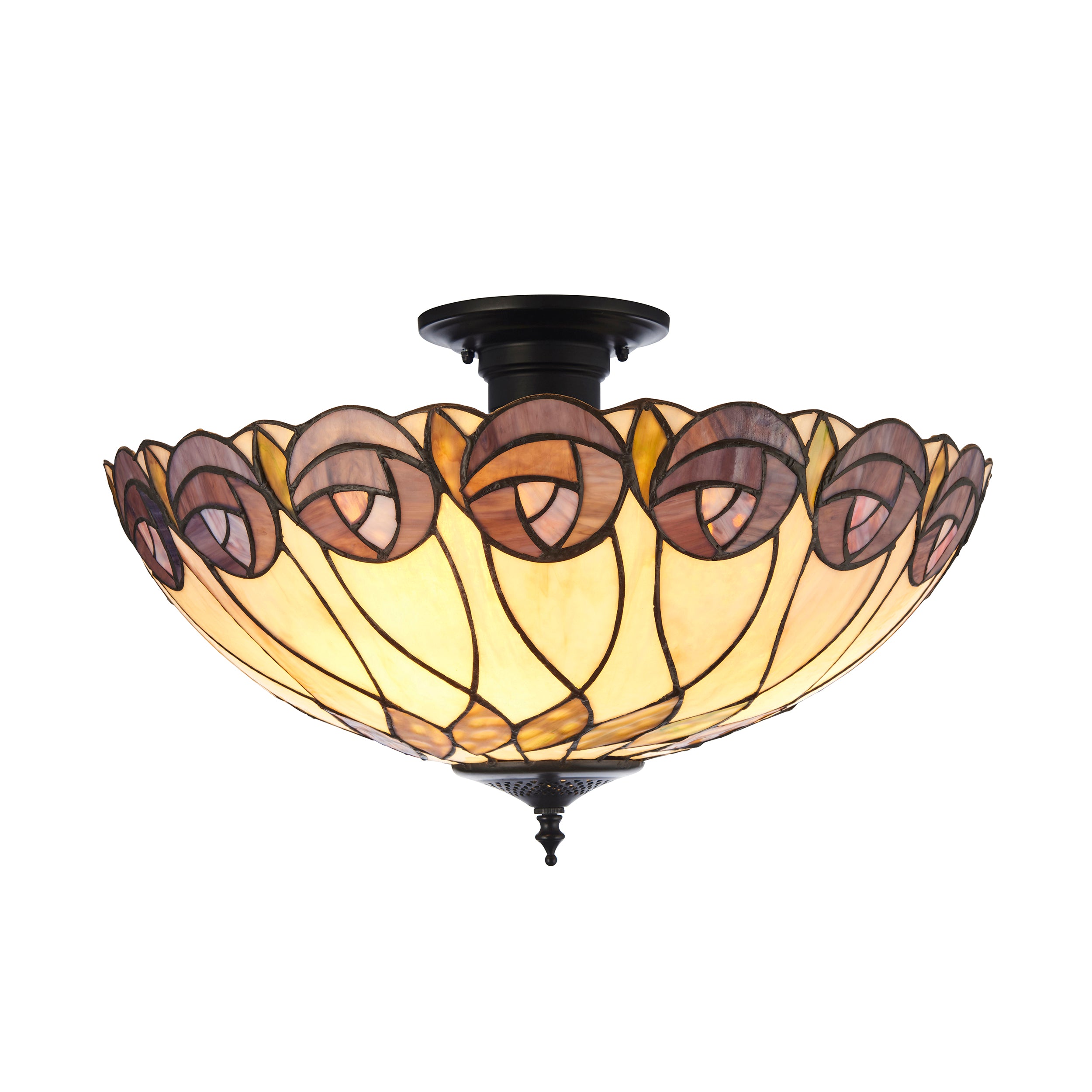 Interiors 1900 Hutchinson 3 Light Semi Flush Pendant -Handcrafted Tiffany Style Glass