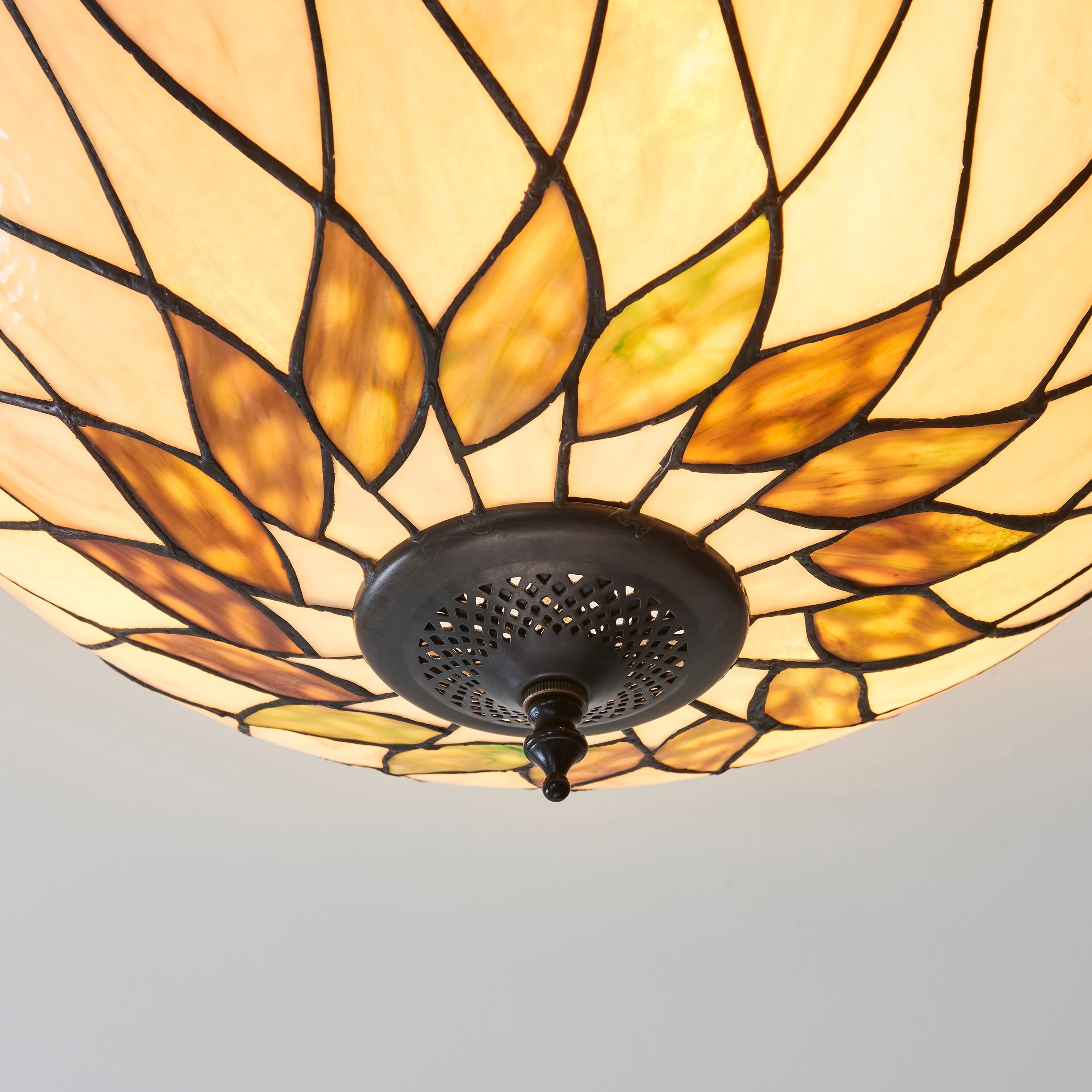 Interiors 1900 Hutchinson 3 Light Semi Flush Pendant - Handcrafted Tiffany Style Glass