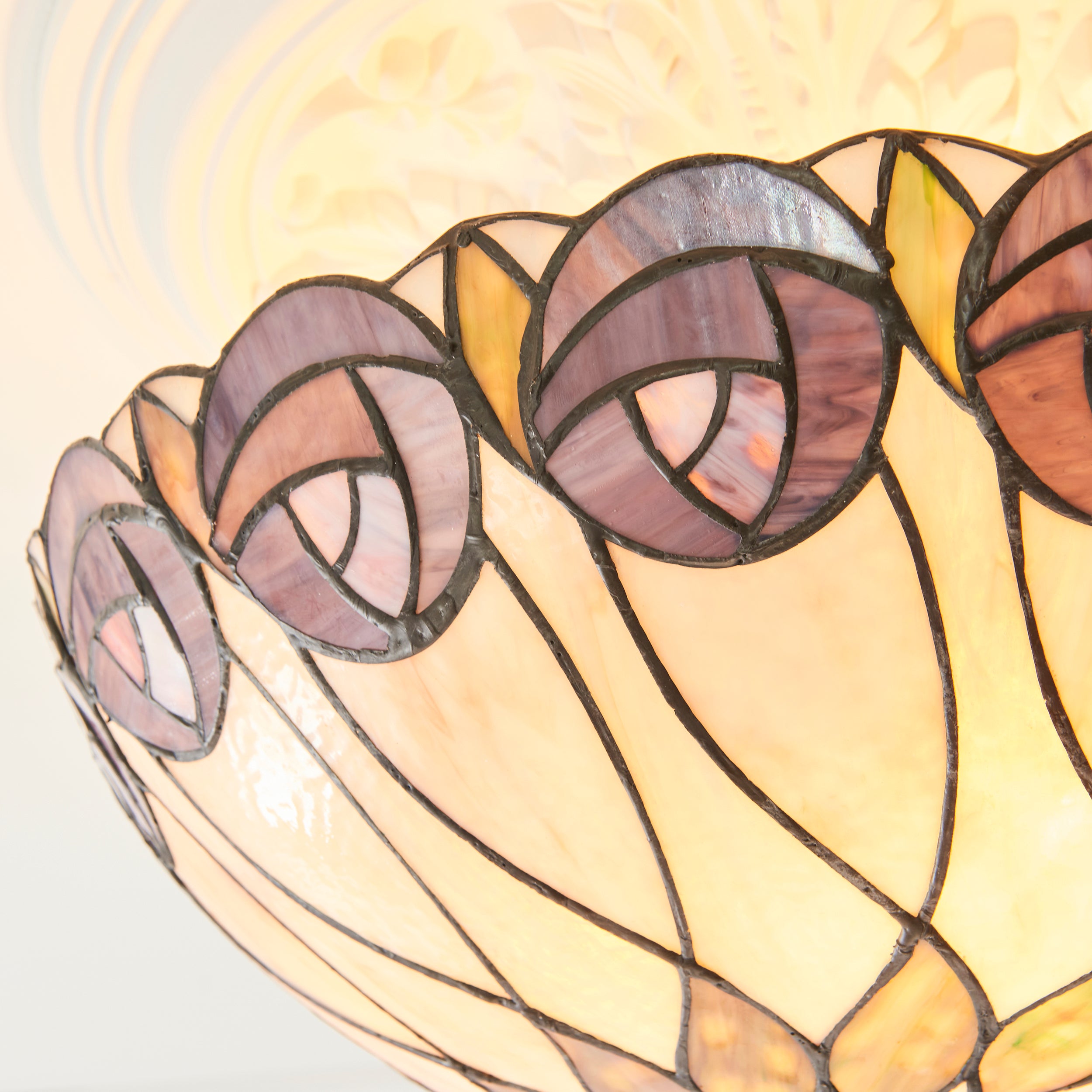 Interiors 1900 Hutchinson 3 Light Semi Flush Pendant -Handcrafted Tiffany Style Glass