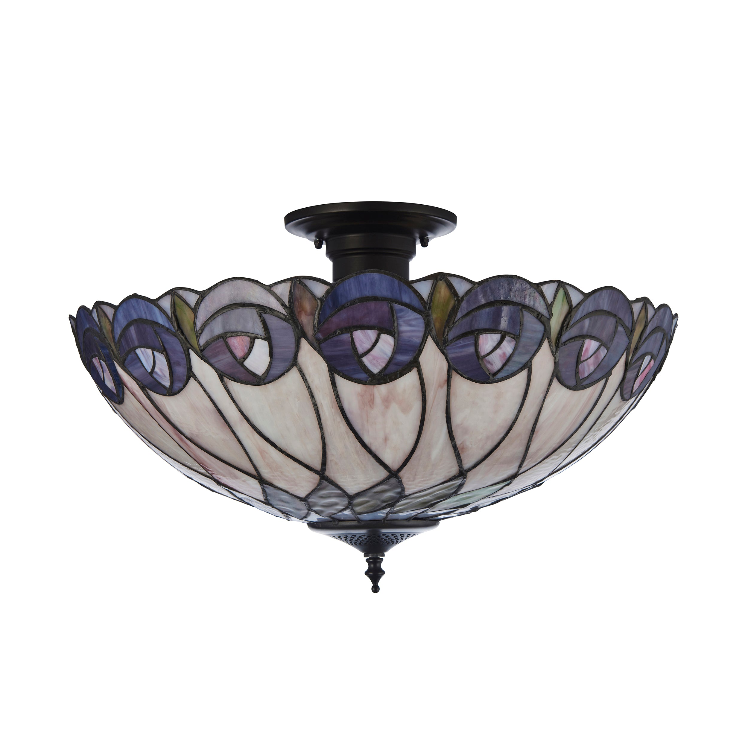 Interiors 1900 Hutchinson 3 Light Semi Flush Pendant - Handcrafted Tiffany Style Glass
