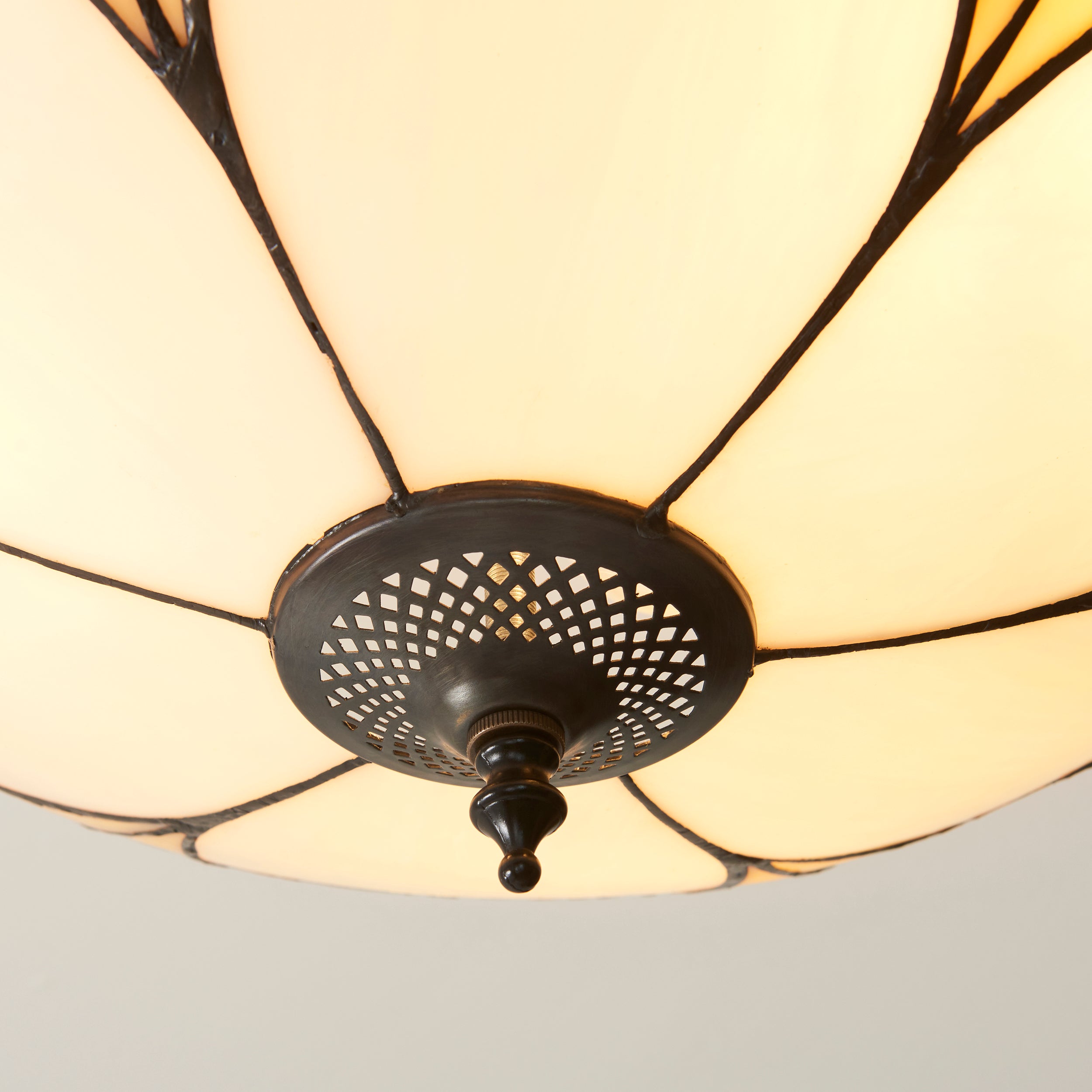 Interiors 1900 Ingram 3 Light Semi Flush Pendant -Handcrafted Tiffany Style Glass