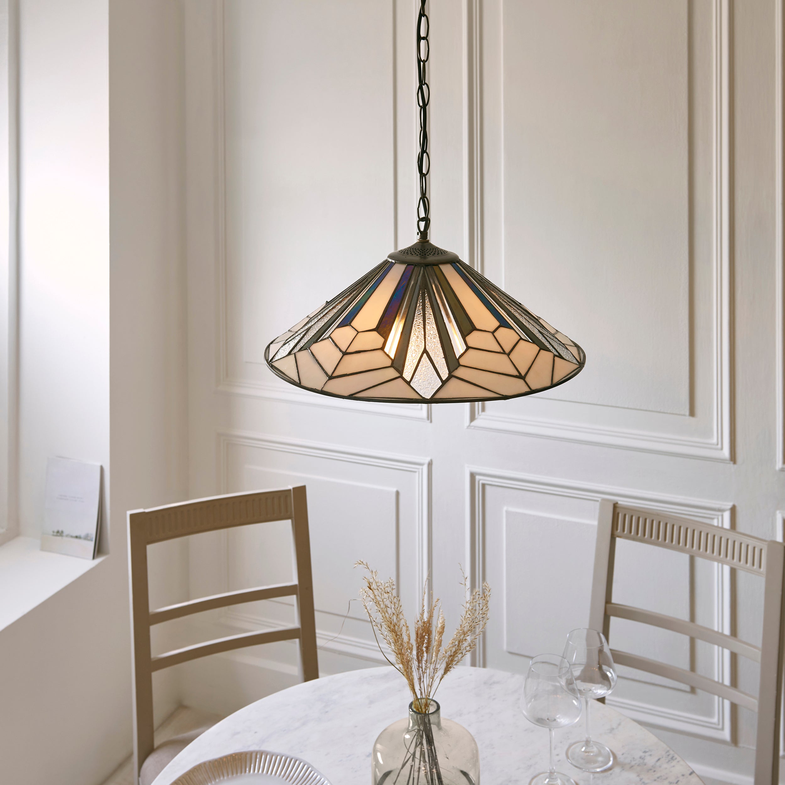 Interiors 1900 Astoria 3 Light Pendant - Handcrafted Tiffany Style Glass
